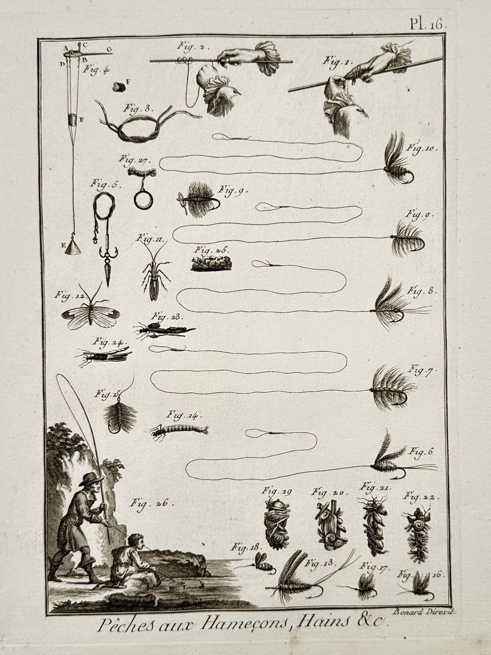 Robert Benard (1734-1785) – Technical Illustration of Fishing Techniques – Engraving (18th (1 of 2)