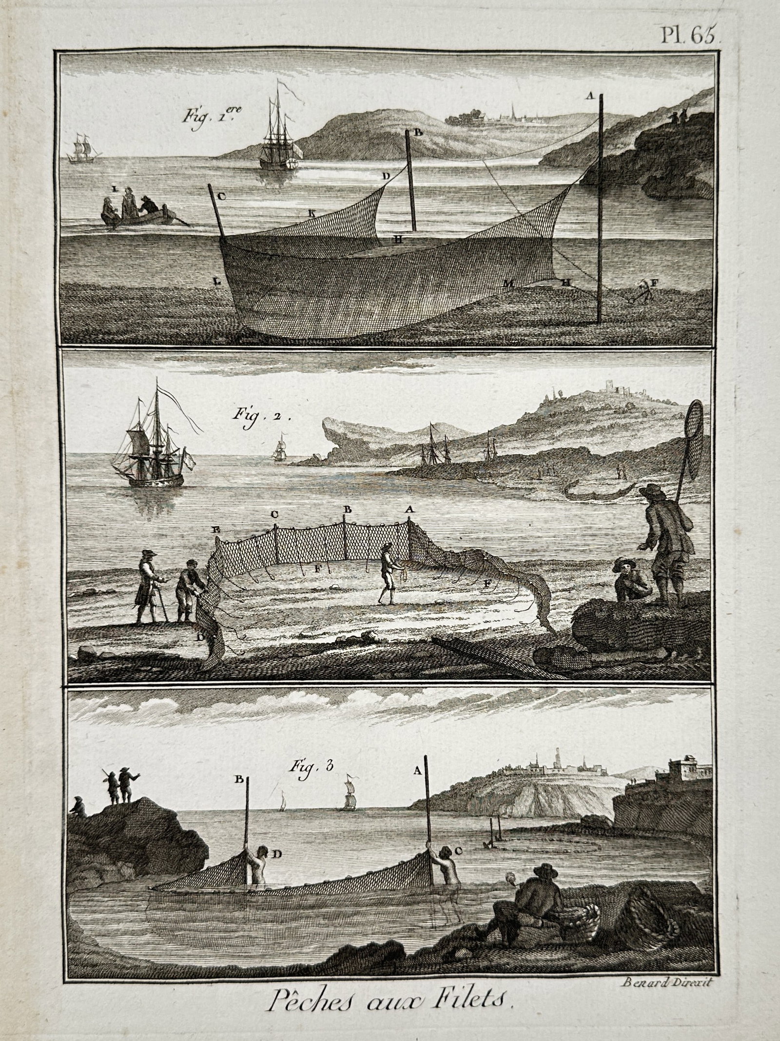 Robert Benard (1734-1785) – Illustration of Net Fishing Methods – Engraving (18th Century) (1 of 2)