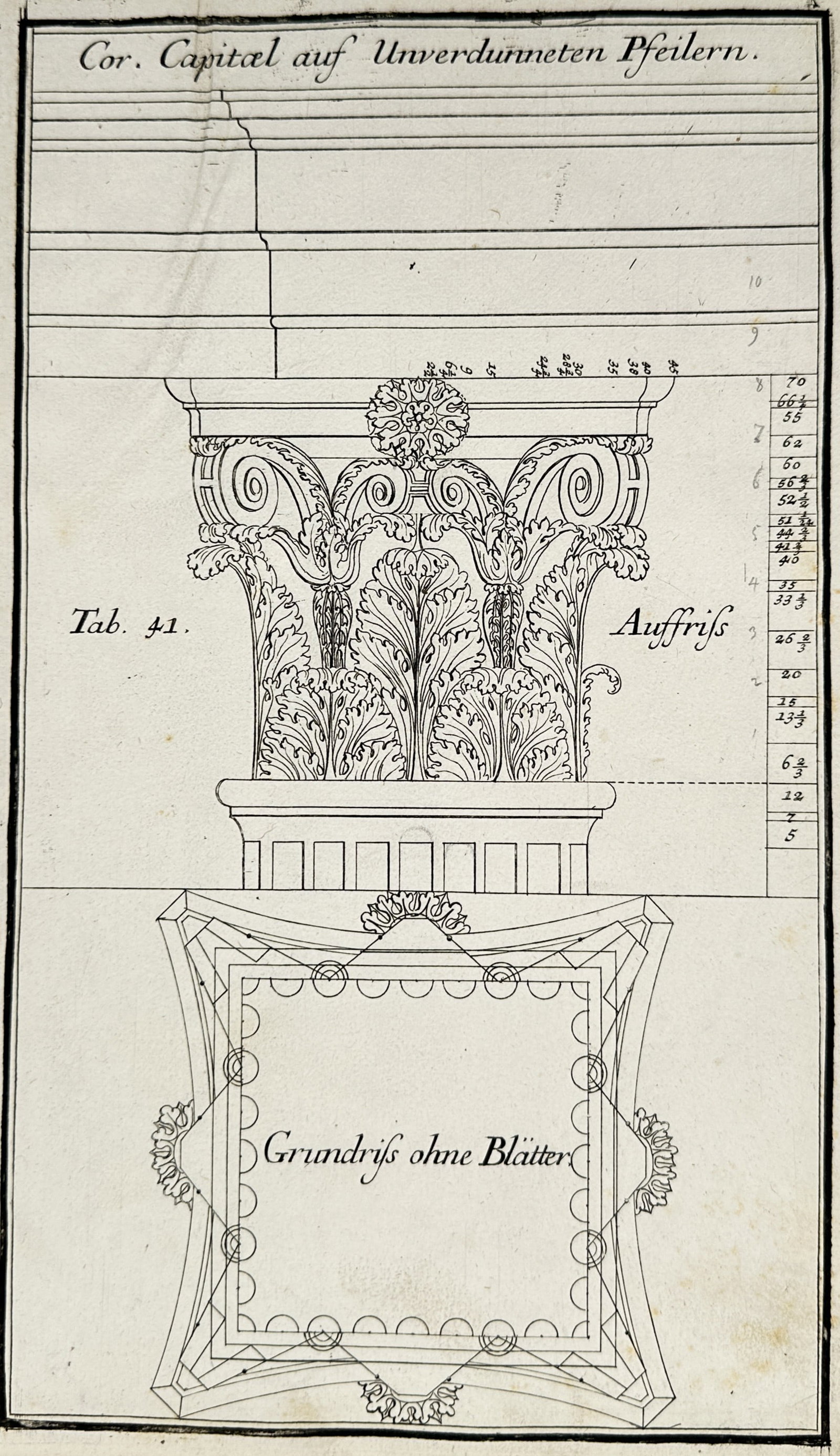 Leonhard Christoph Sturm – Study of Corinthian Capital Architectural Proportions – Engraving (1 of 2)