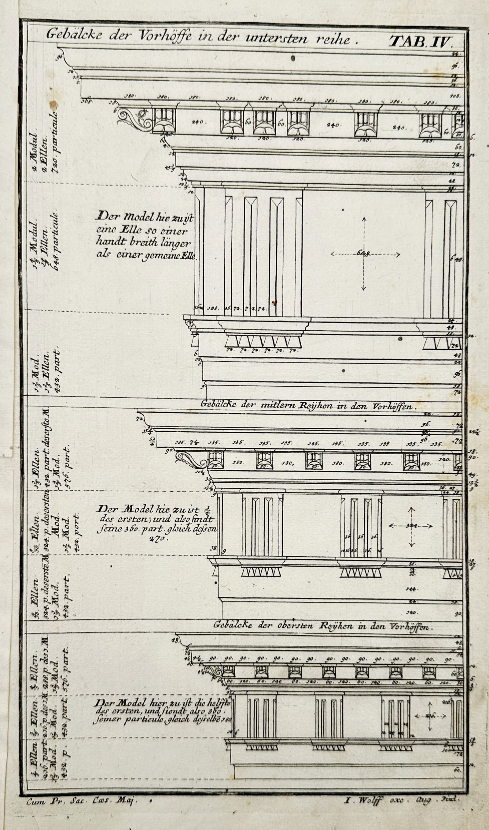 Leonhard Christoph Sturm – Study of Architectural Entablatures for Courtyards – Engraving (1 of 2)