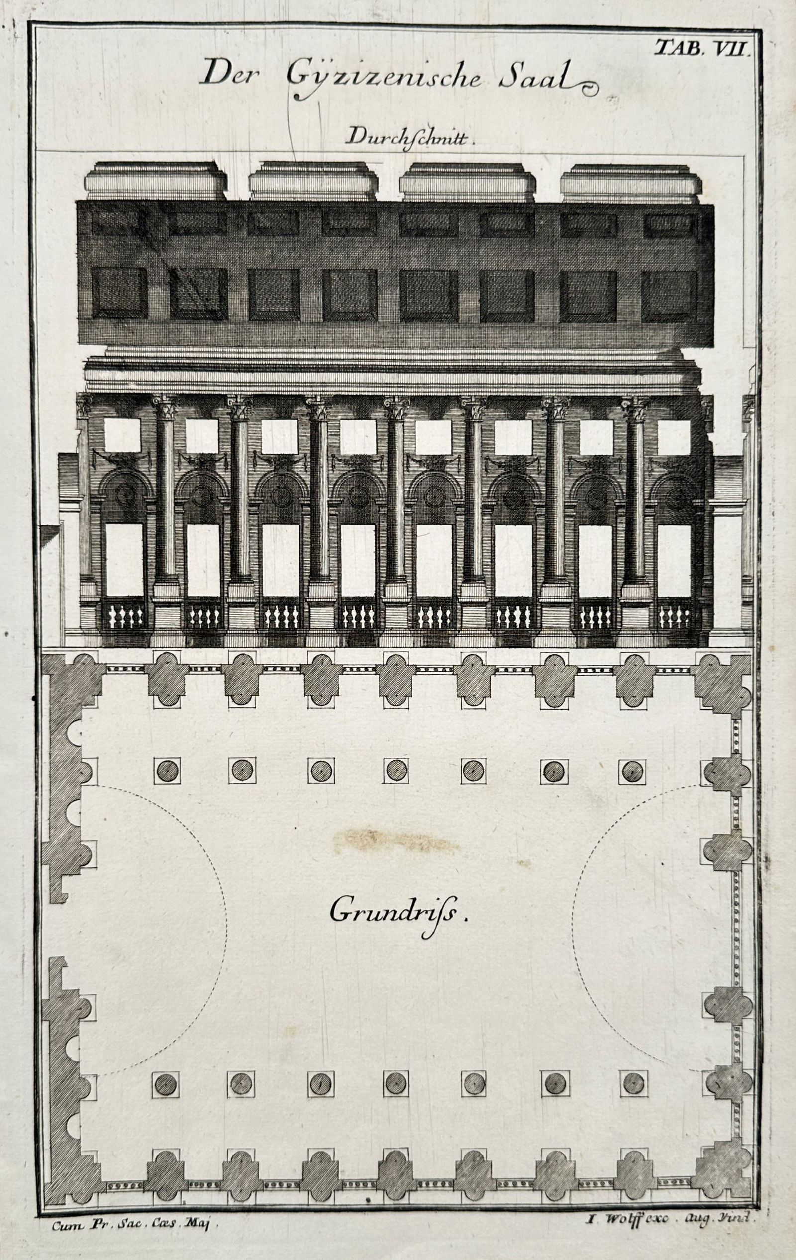 Leonhard Christoph Sturm – Architectural Study of the Gyzizen Hall – Engraving (18th Century) (1 of 2)