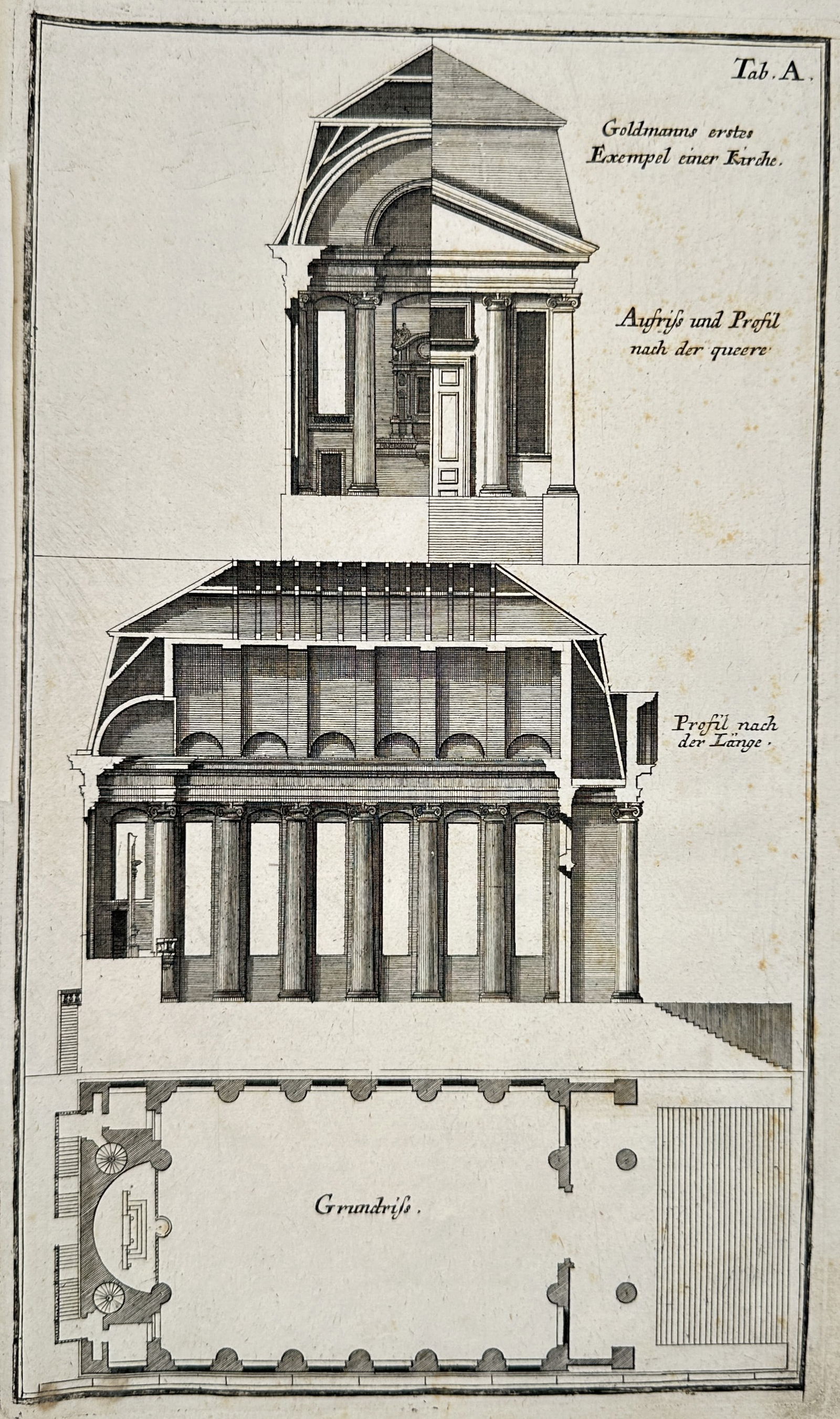 Leonhard Christoph Sturm – Architectural Study of Goldmanns First Church Example – Engraving (1 of 2)