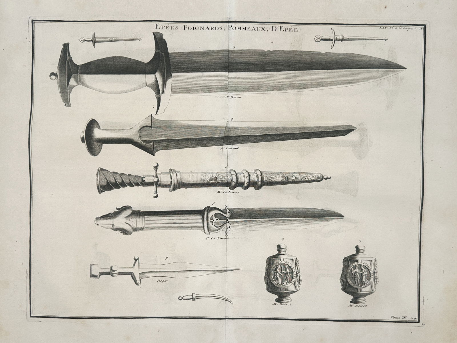 Bernard de Montfaucon (1655–1741) – Ancient Swords, Daggers, and Pommels – Engraving (1719) (1 of 2)