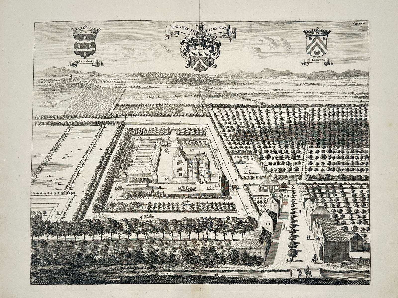 Matthäus Smallegange (1624–1710) – Birdseye View of Popkensburg Estate – Engraving (1 of 2)