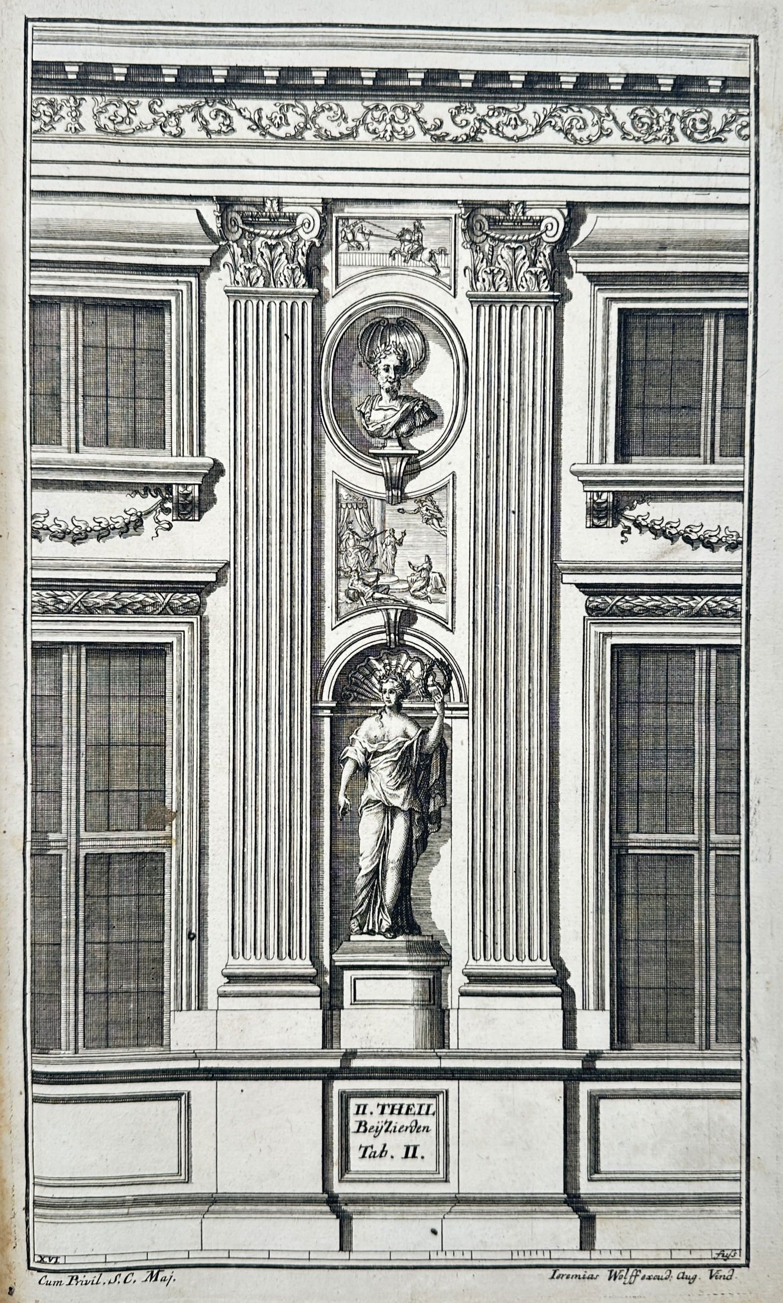 Nikolaus Goldmann (1611–1665) – Facade Elevation with Corinthian Columns and Statuary – (1 of 2)