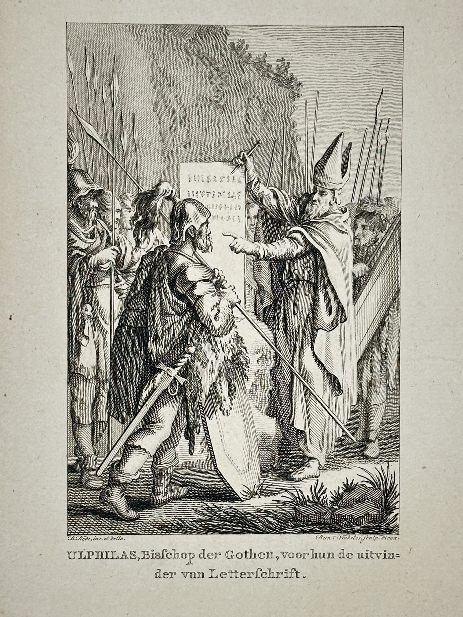 Reinier Vinkeles (1741-1816) – Ulfilas Teaching the Goths to Write – Engraving (1 of 2)