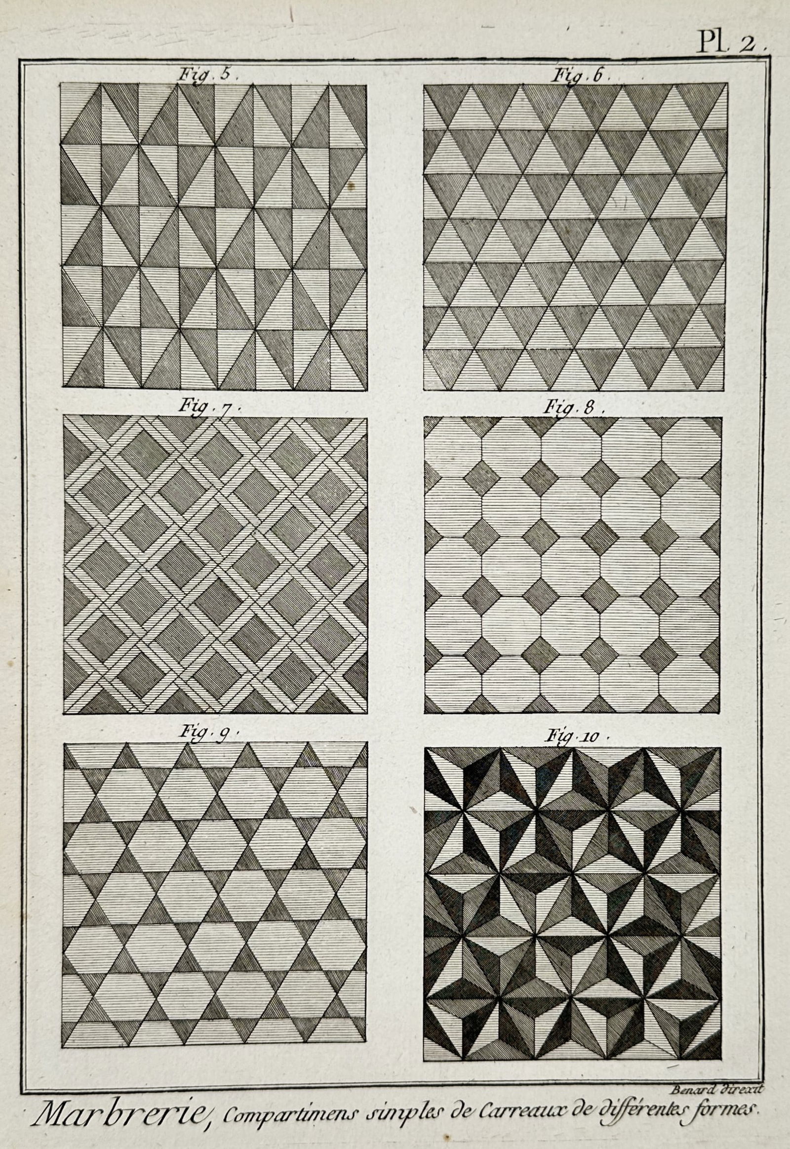 Robert Bénard (18th Century) – View of marble tiling patterns – Engraving (18th Century) (1 of 2)