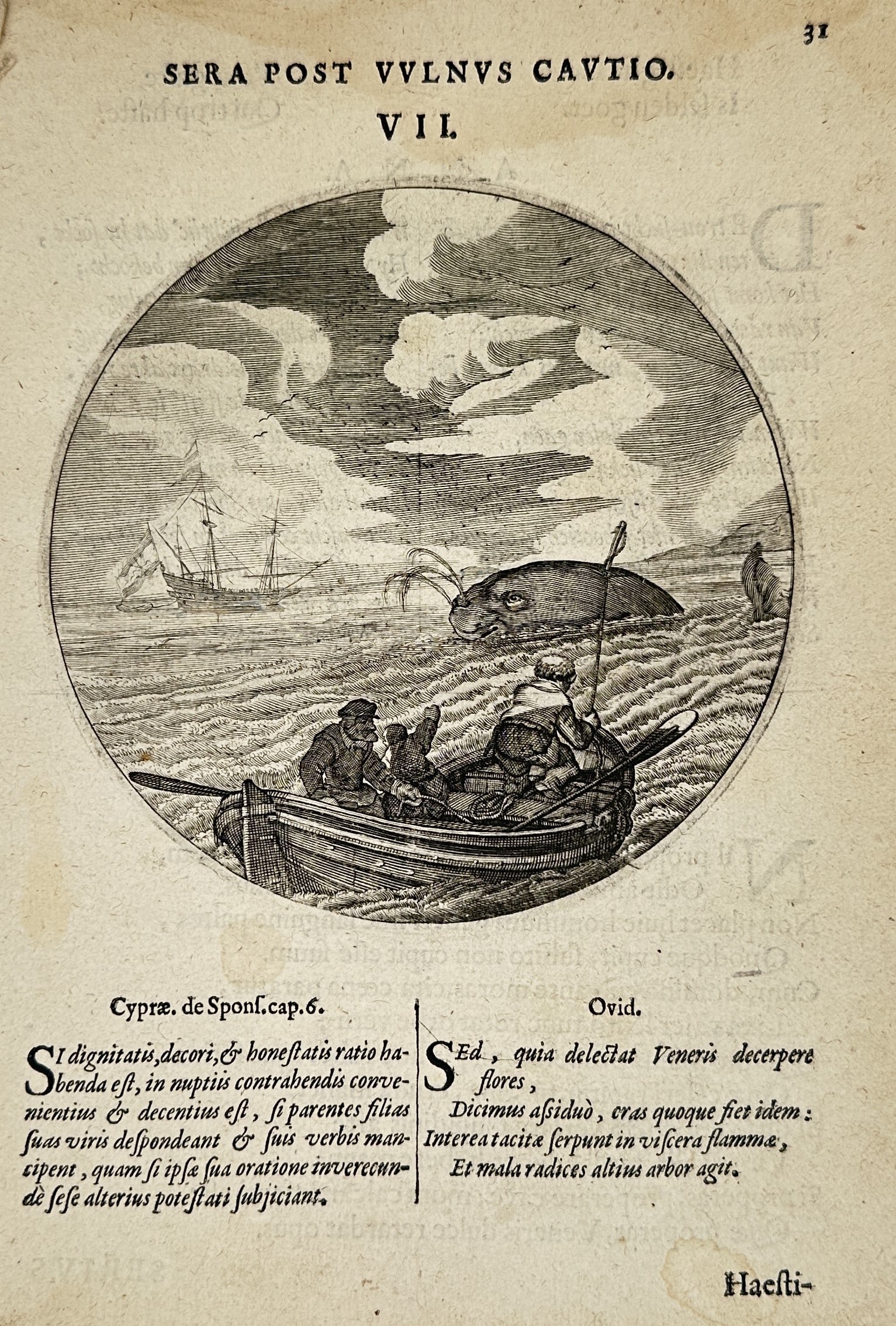 Jacob Cats (1577-1660) – Sera Post Vulnus Cautio – Engraving (1627) (1 of 2)