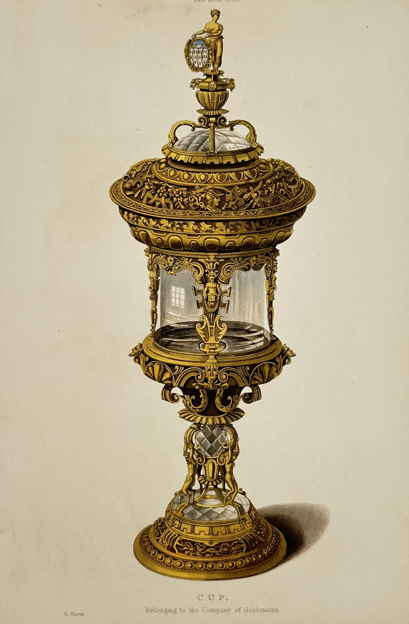 Henry Shaw – View of a Cup Belonging to the Company of Goldsmiths – Hand-coloured engraving (1 of 2)