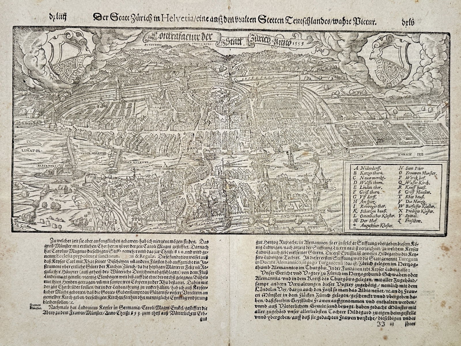 Sebastian Munster – Map of the City of Zurich – Switzerland – Woodcut (1578) (1 of 3)
