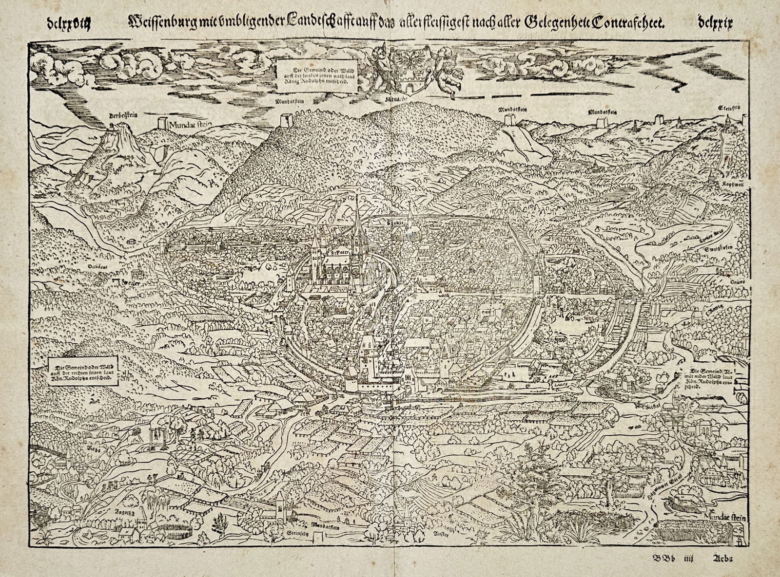 Sebastian Munster – Map of the City of Wissembourg and Surrounding Landscape – France (1 of 3)