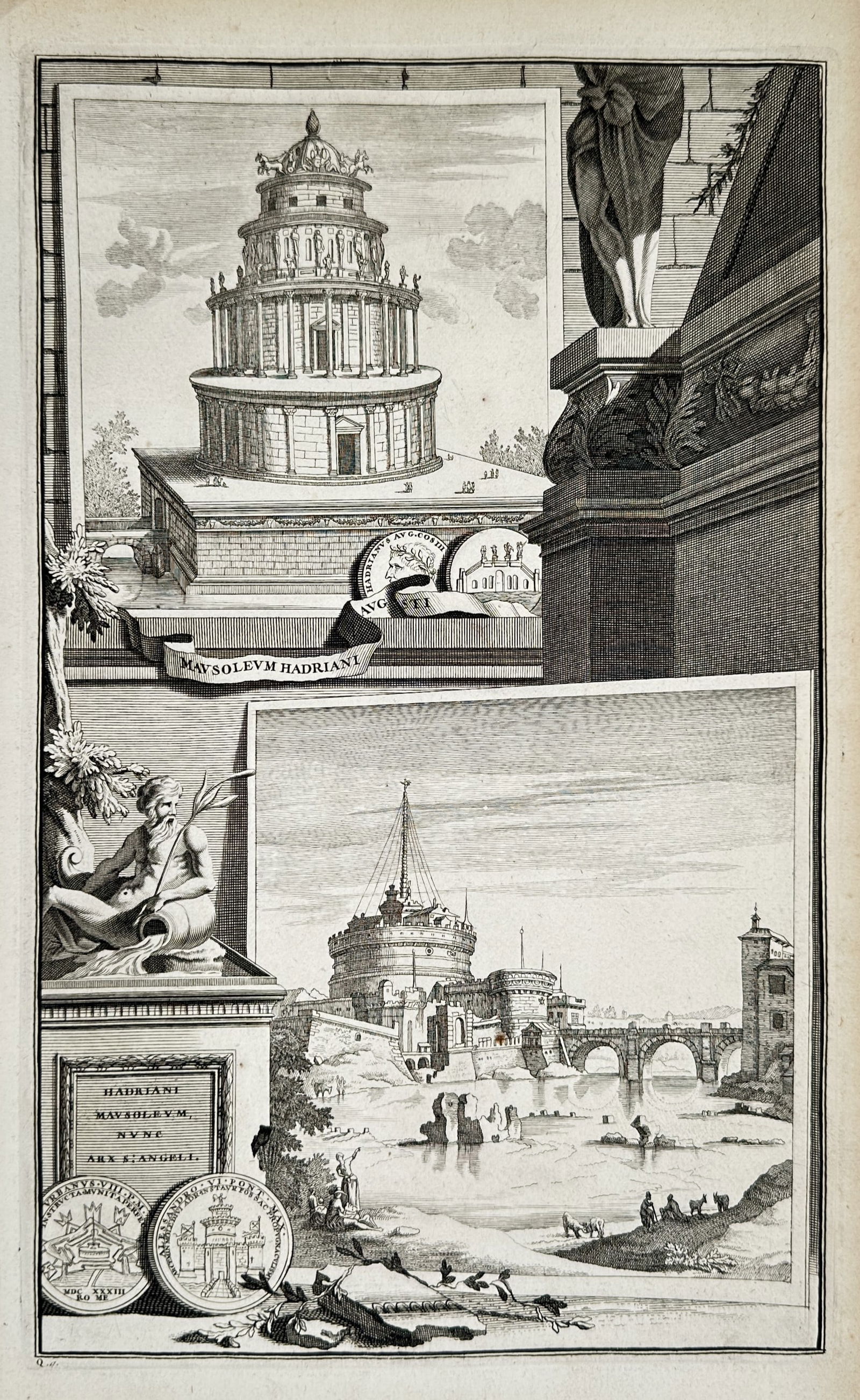 Jan Goeree (1670–1731) – View of the Mausoleum of Hadrian and Castel Sant'Angelo – Engraving (1 of 2)