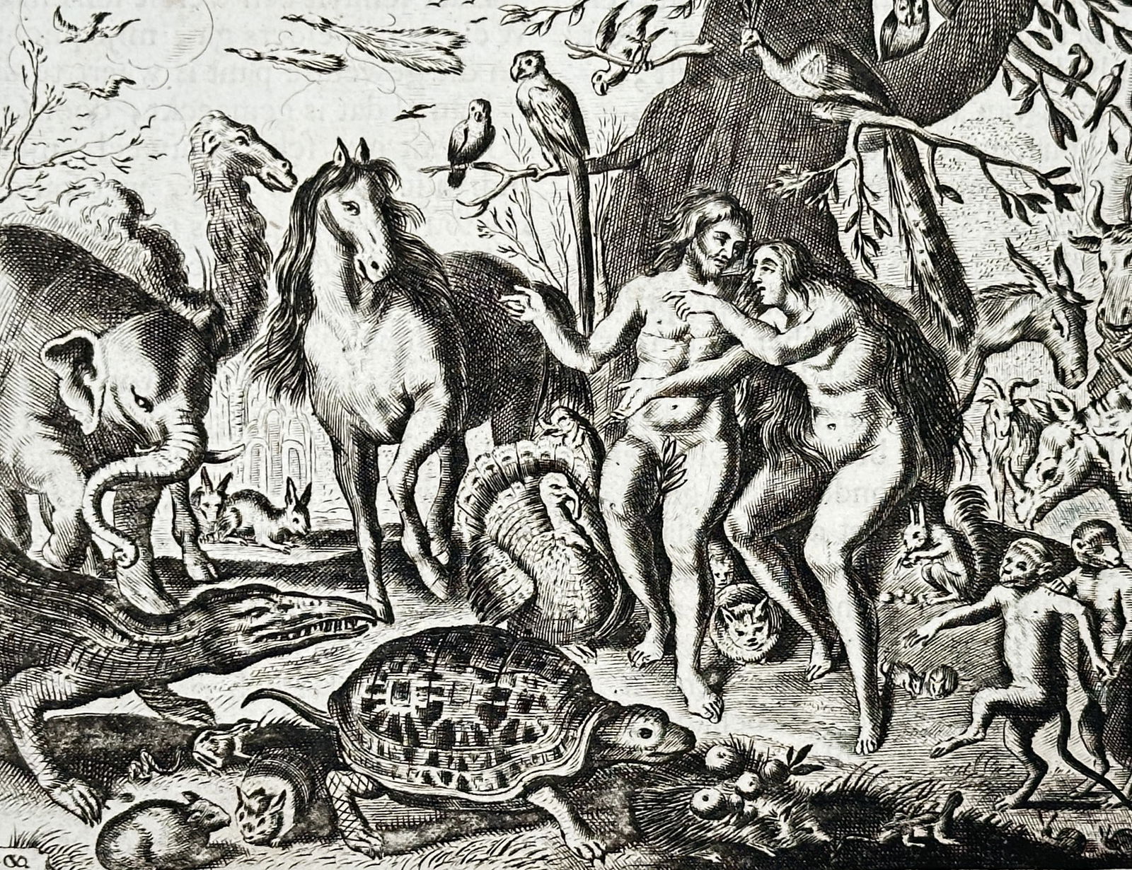 Jacob Cats (1577–1660) – View of the Garden of Eden and the Creation of Eve – Engraving (1655) (1 of 3)
