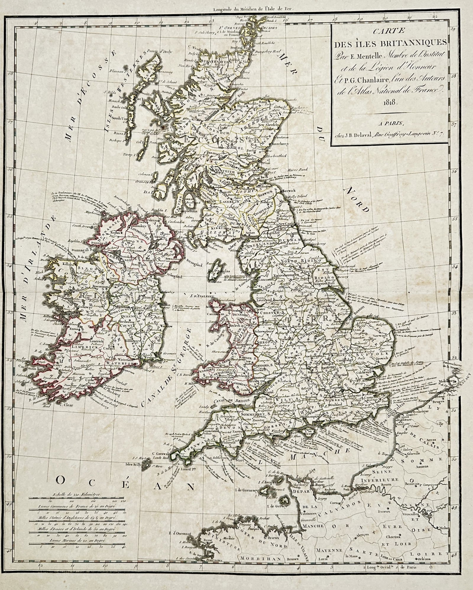 Edme Mentelle – Map of British Isles – United Kingdom and Ireland – Engraving (1818) (1 of 2)