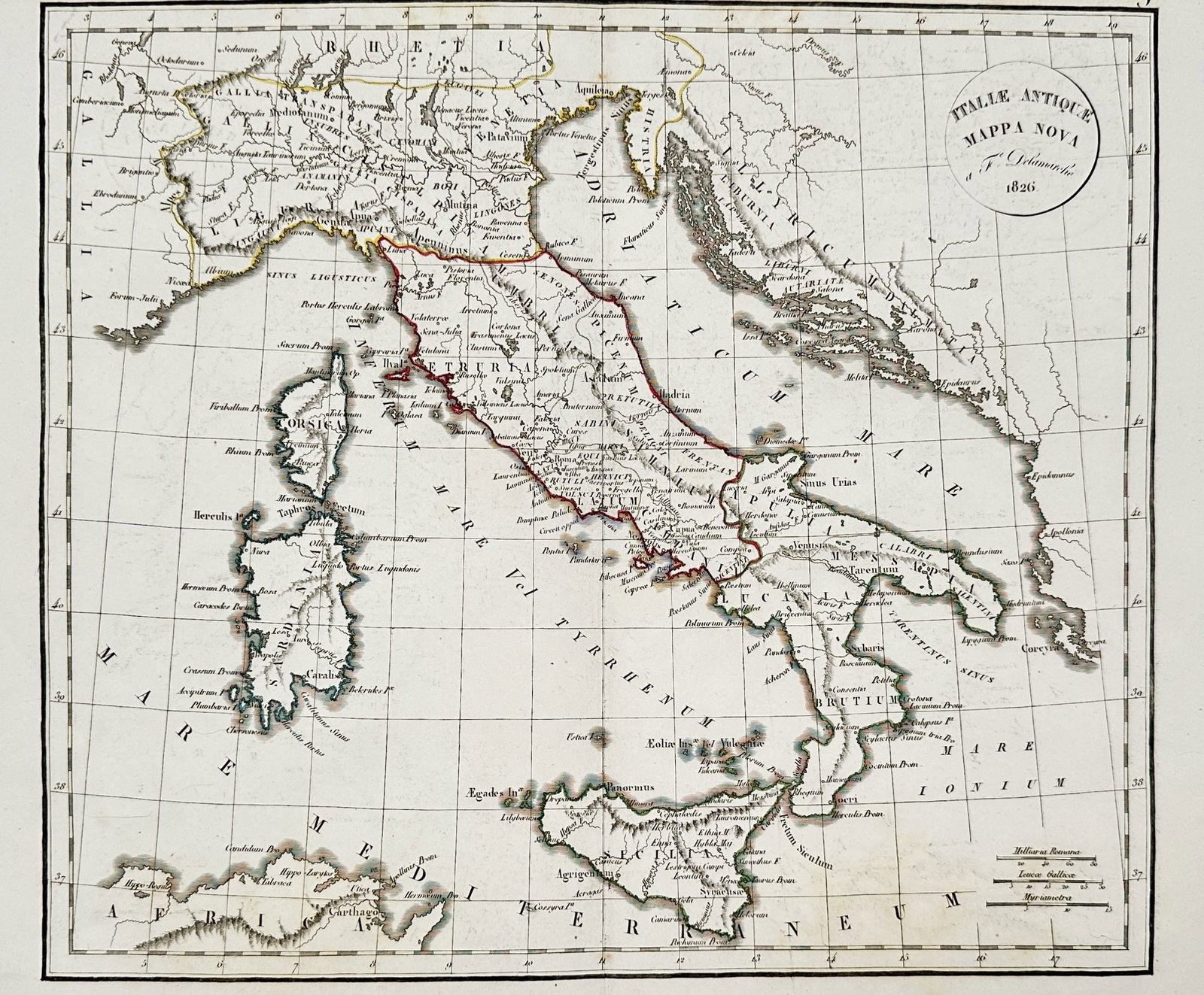 Felix Delamarche (18th-19th Century) – Map of Ancient Italy – Italy – Etching (1826) (1 of 2)