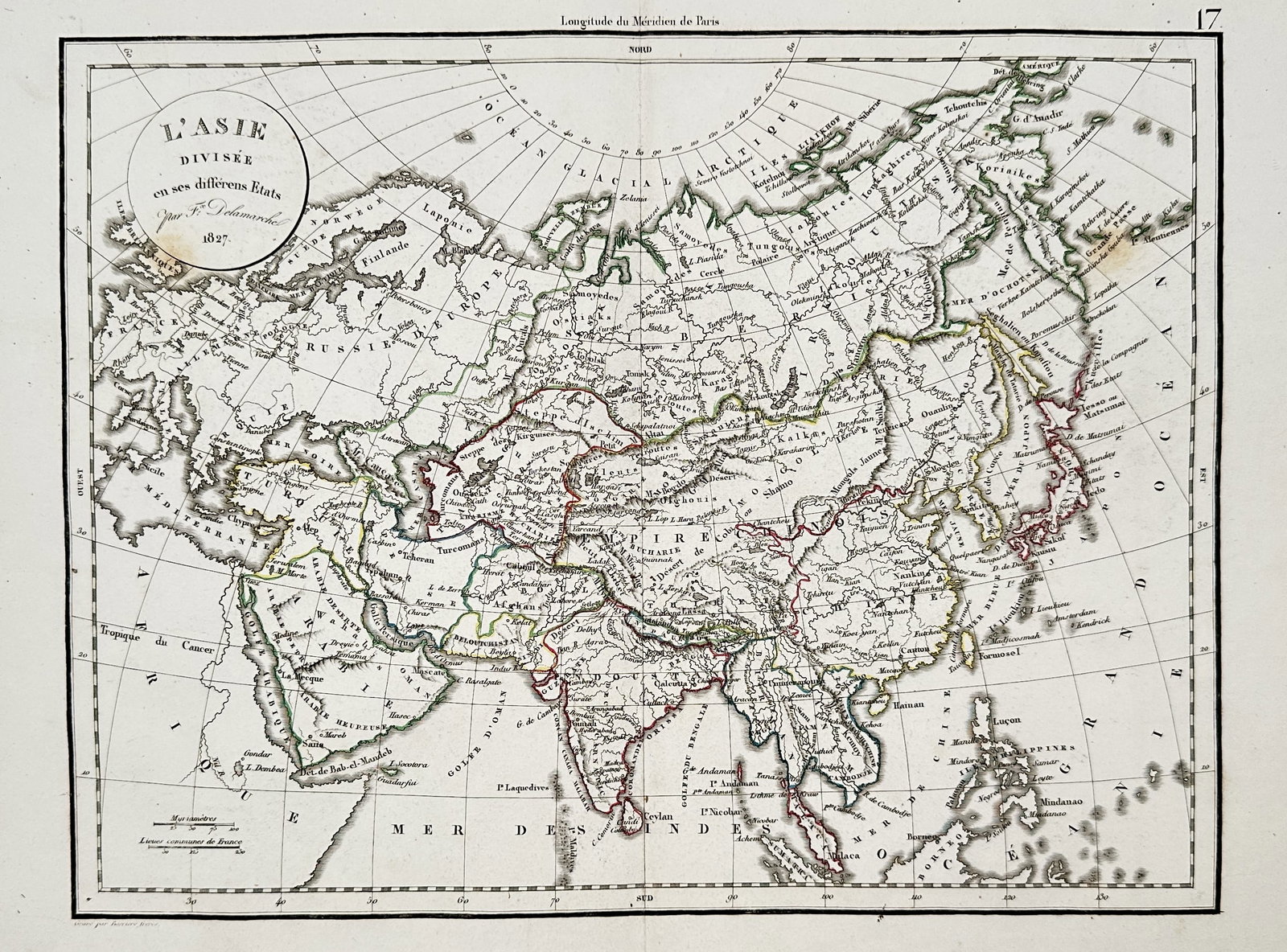 Felix Delamarche (18th-19th Century) – Map of Asia – Asia – Etching (1827) (1 of 2)