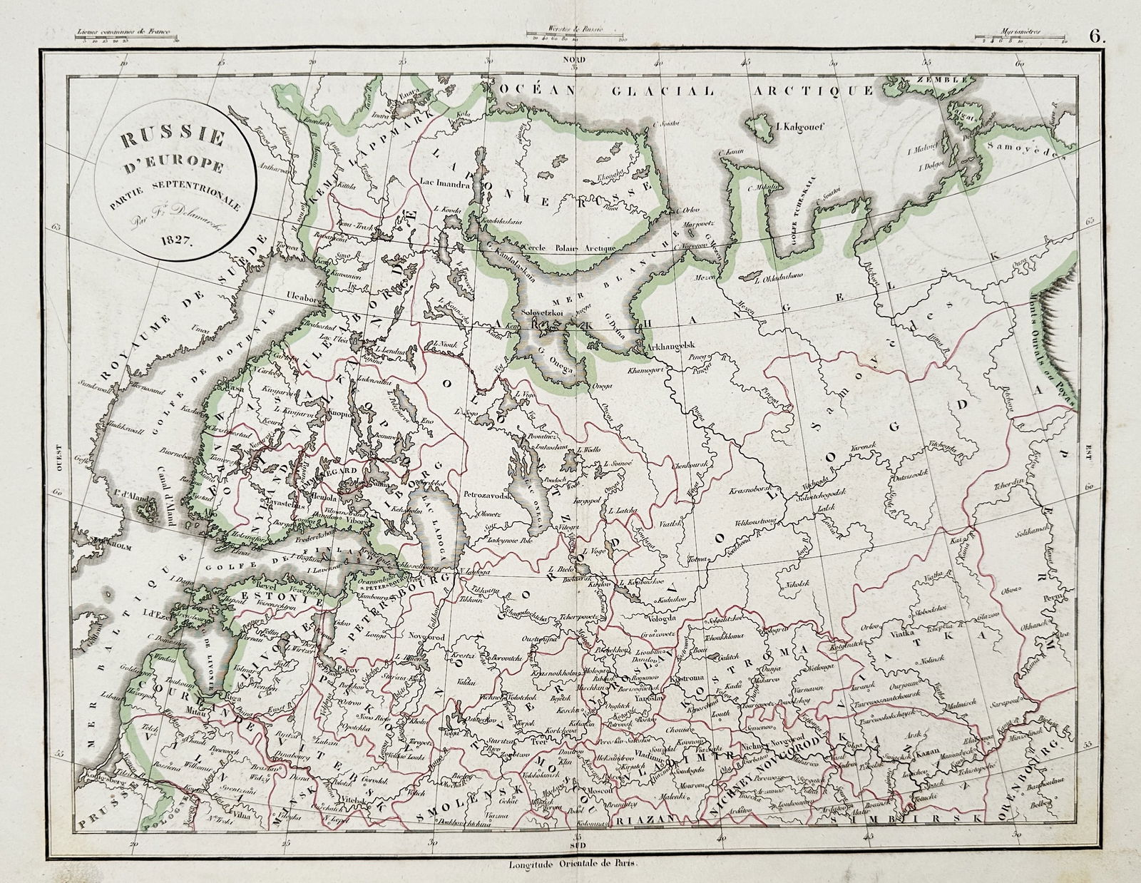 Felix Delamarche – Map of Northern European Russia – Hand-coloured copper engraving (1827) (1 of 2)