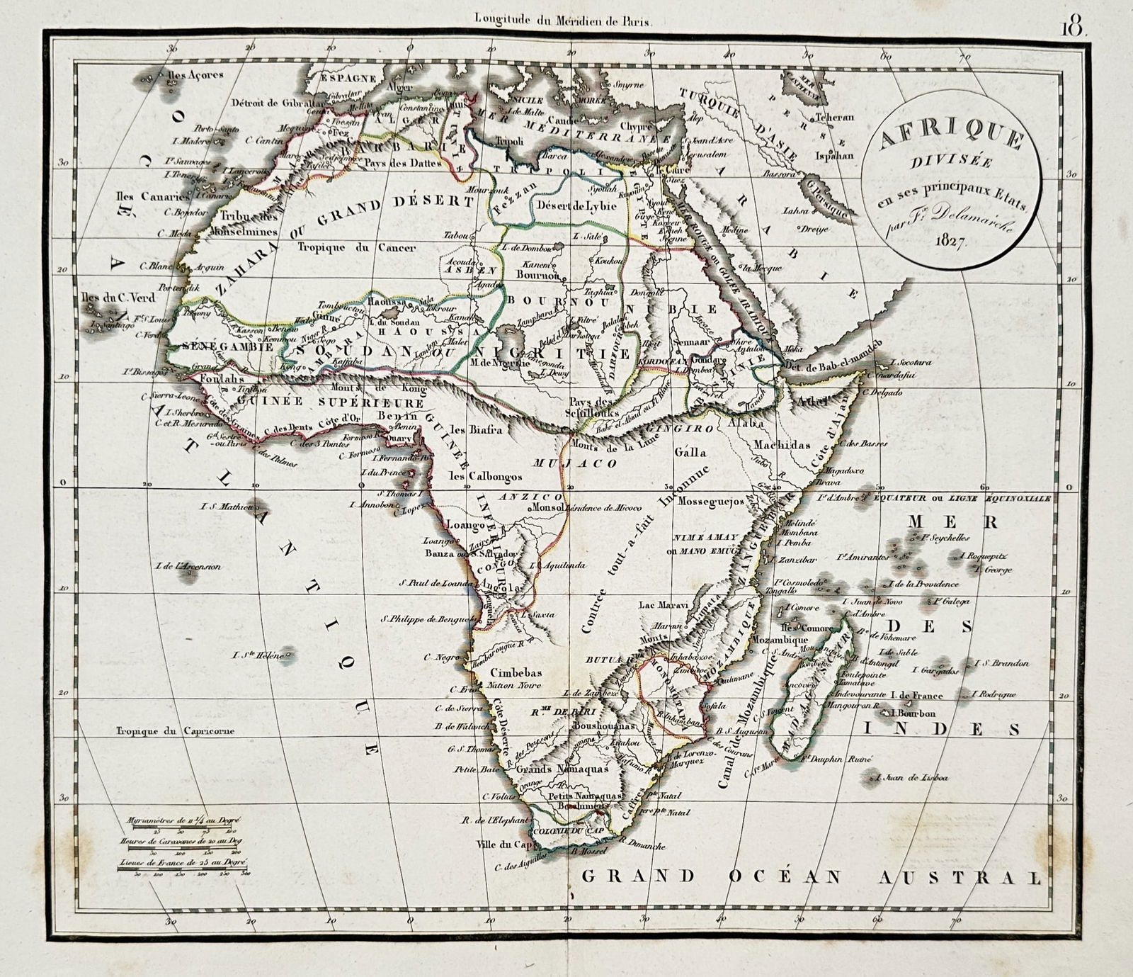 Felix Delamarche – Map of Africa – Hand-coloured copper engraving (1827) (1 of 2)