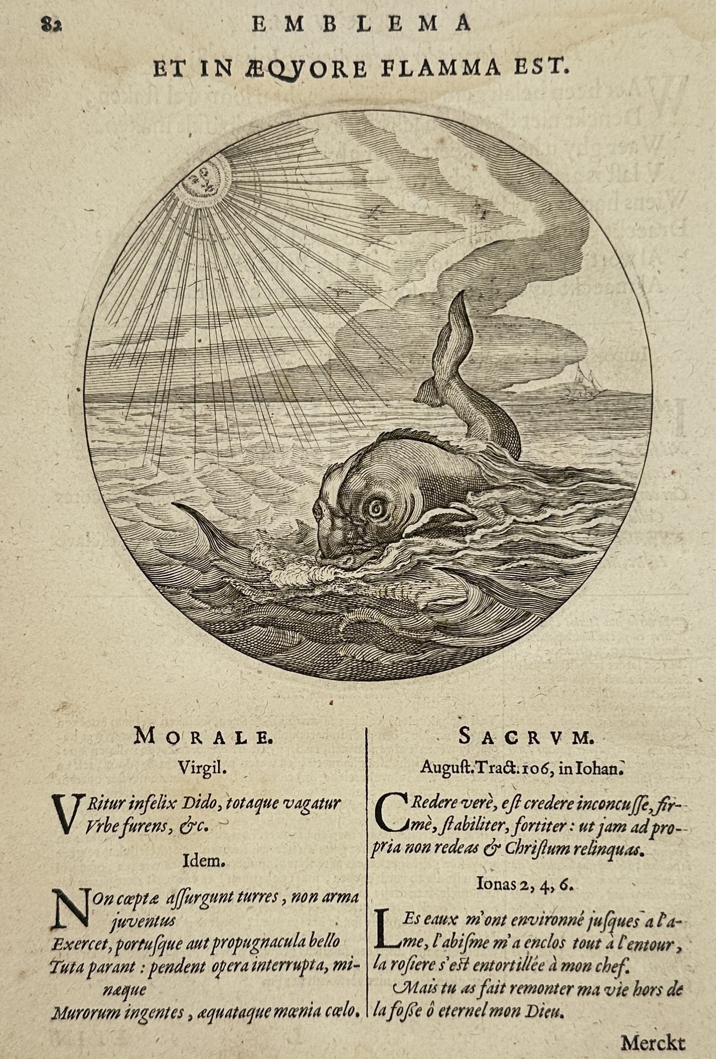 Jacob Cats (1577–1660) – View of a Whale and the Sun – Netherlands – Engraving (1627) (1 of 2)