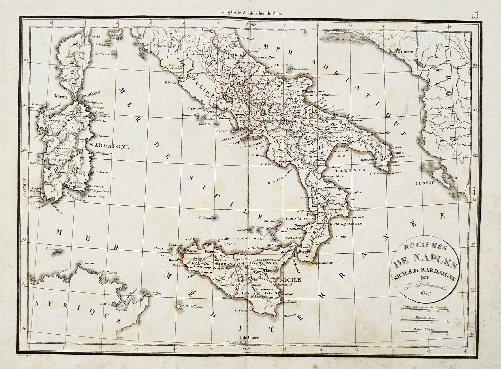 Felix Delamarche (active 1820–1850) – Map of the Kingdoms of Naples, Sicily, and Sardinia (1 of 3)