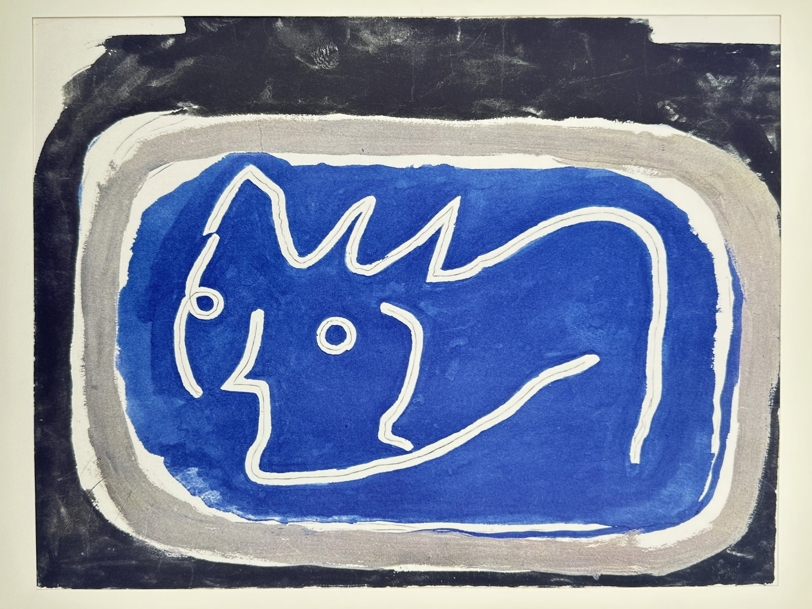 Georges Braque (1882–1963), after – Profile with Artist Palette – Offset print (20th Century): "Profil à la Palette." This offset print features a late-period abstract composition where a profile is integrated into the shape of an artist's palette, rendered with a luminous blue field and a dis