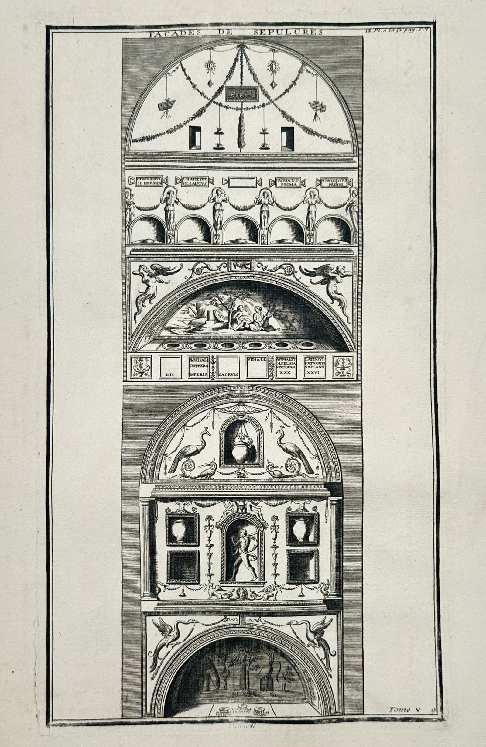 Bernard de Montfaucon (1655–1741) – Facades of Sepulchres – Copperplate engraving (1 of 2)