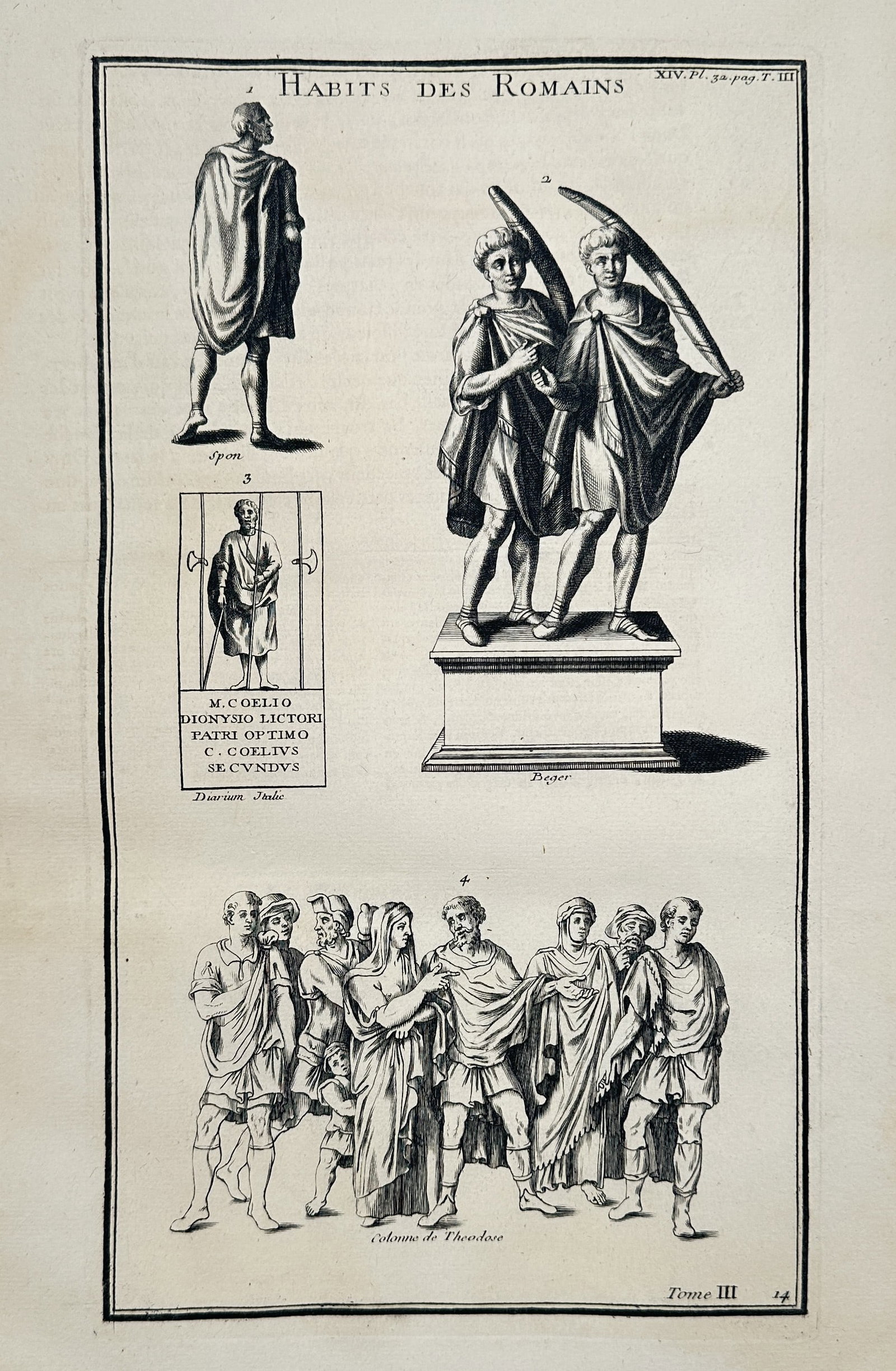 Bernard de Montfaucon (1655–1741) – View of Roman habits and tunics – Engraving (1719) (1 of 2)