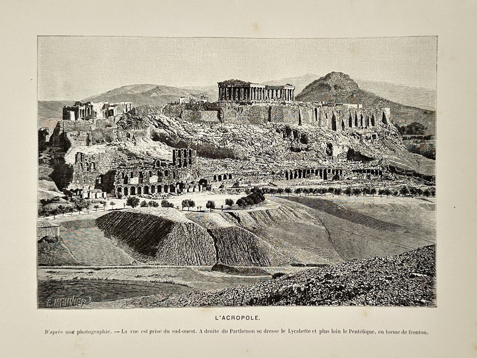 Victor Duruy (1811–1894) – View of the Acropolis in Athens – Wood engraving (c. 1880s) (1 of 2)
