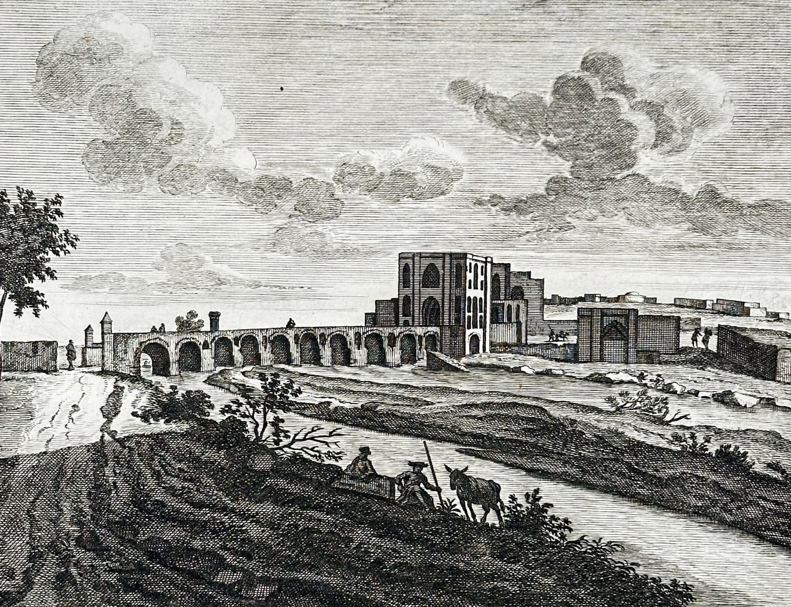 Cornelis de Bruijn (1652–1727) – View of the Siareston Bridge in Persia – Engraving (1718) (1 of 3)