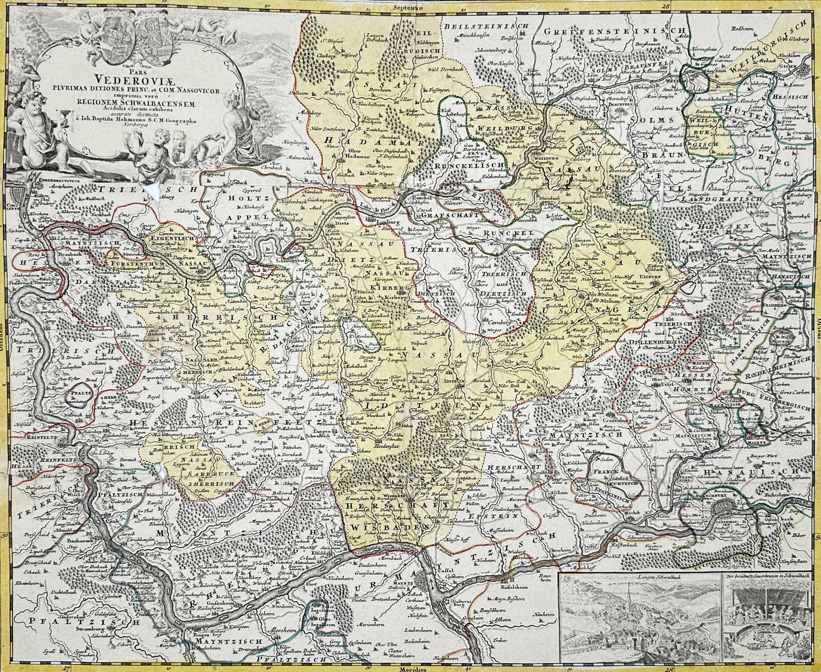 Johann Baptist Homann – Map of Wetterau and Nassau Territories – Hand-coloured engraving (1 of 3)