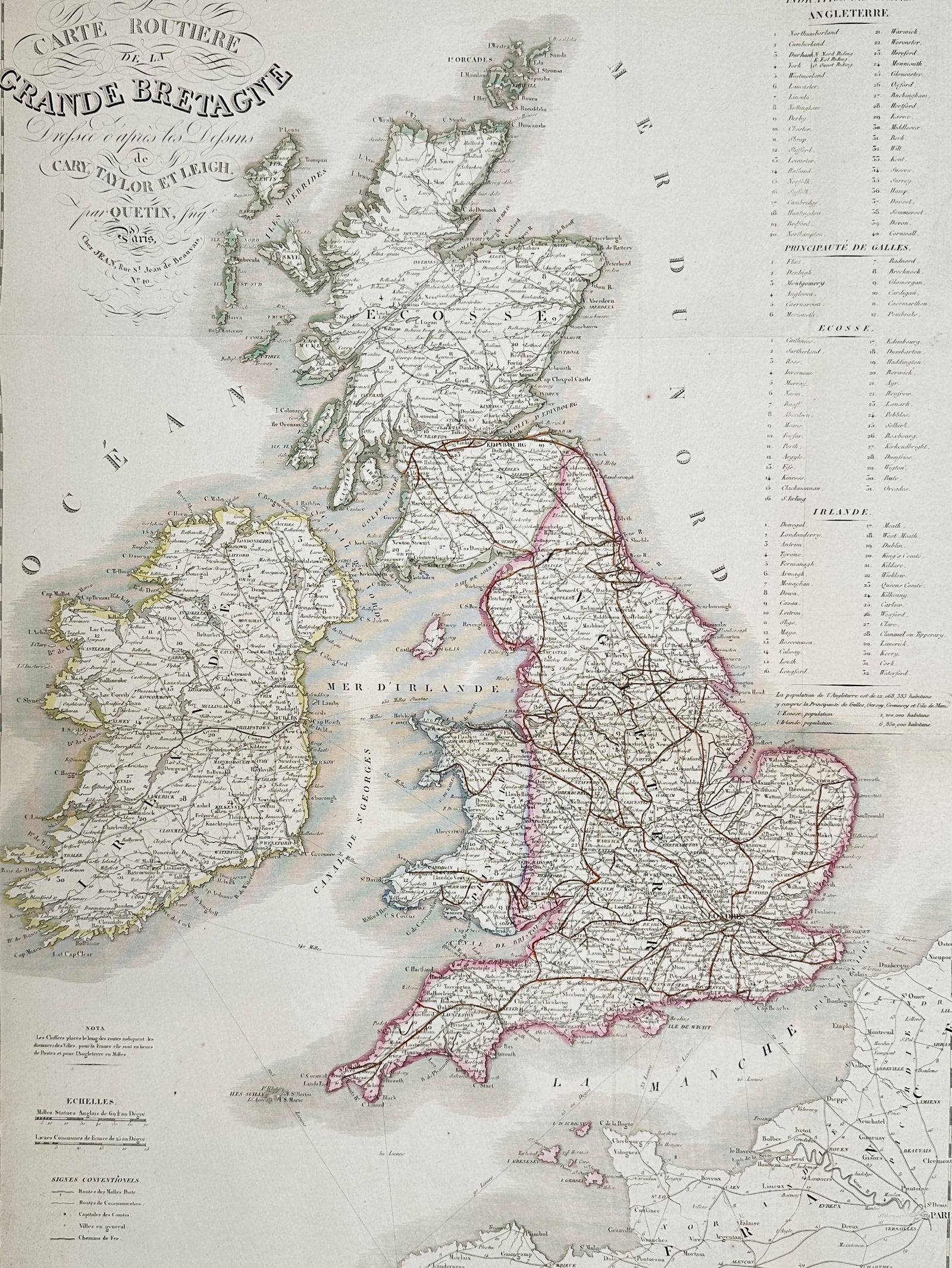 Alexandre Aimé Vuillemin (1812–1880) – Road Map of the British Isles – Hand-coloured (1 of 3)