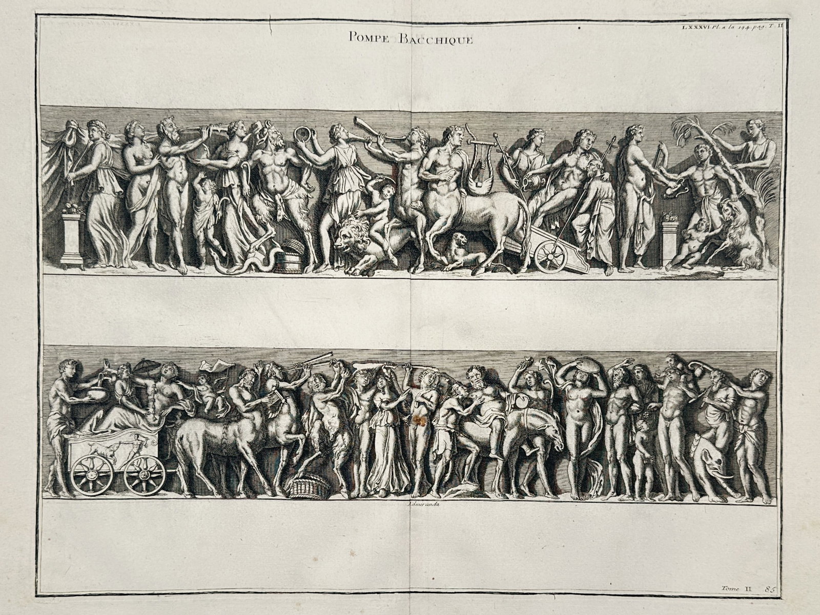 Bernard de Montfaucon (1655–1741) – Bacchic Procession – Copperplate engraving (1719–1724) (1 of 2)