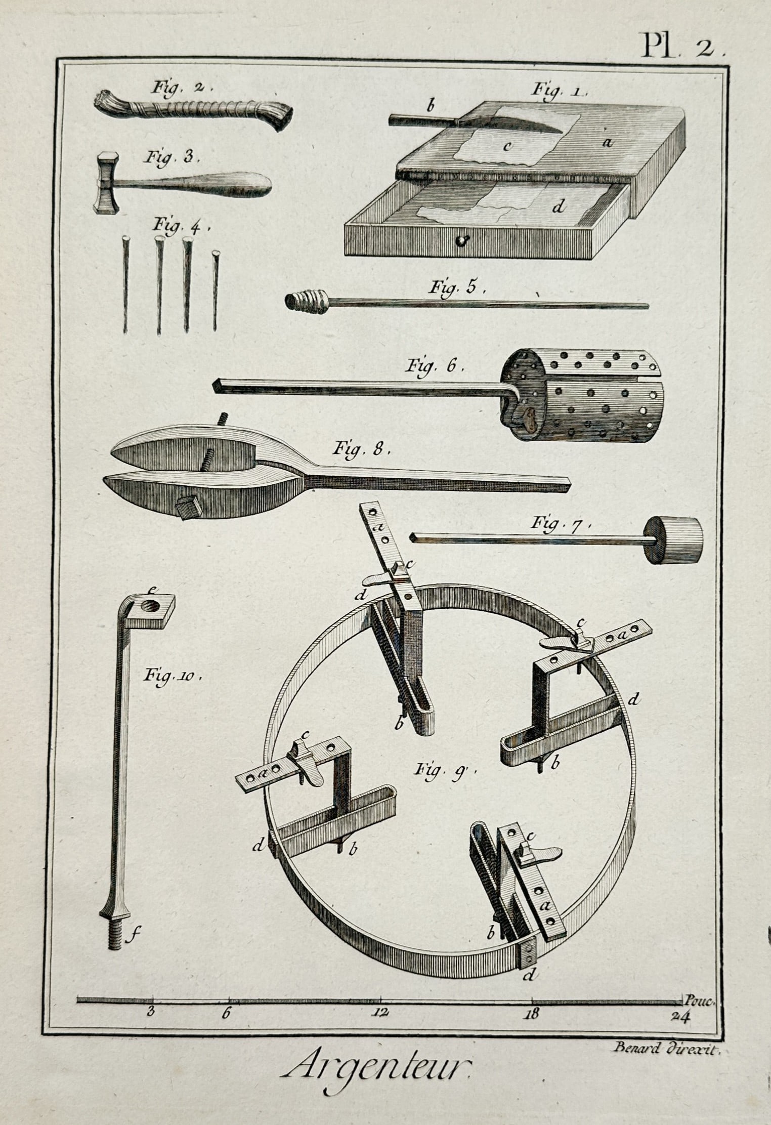 Robert Bénard (1734-1777) – View of silvering tools and equipment – Engraving (1771) (1 of 2)