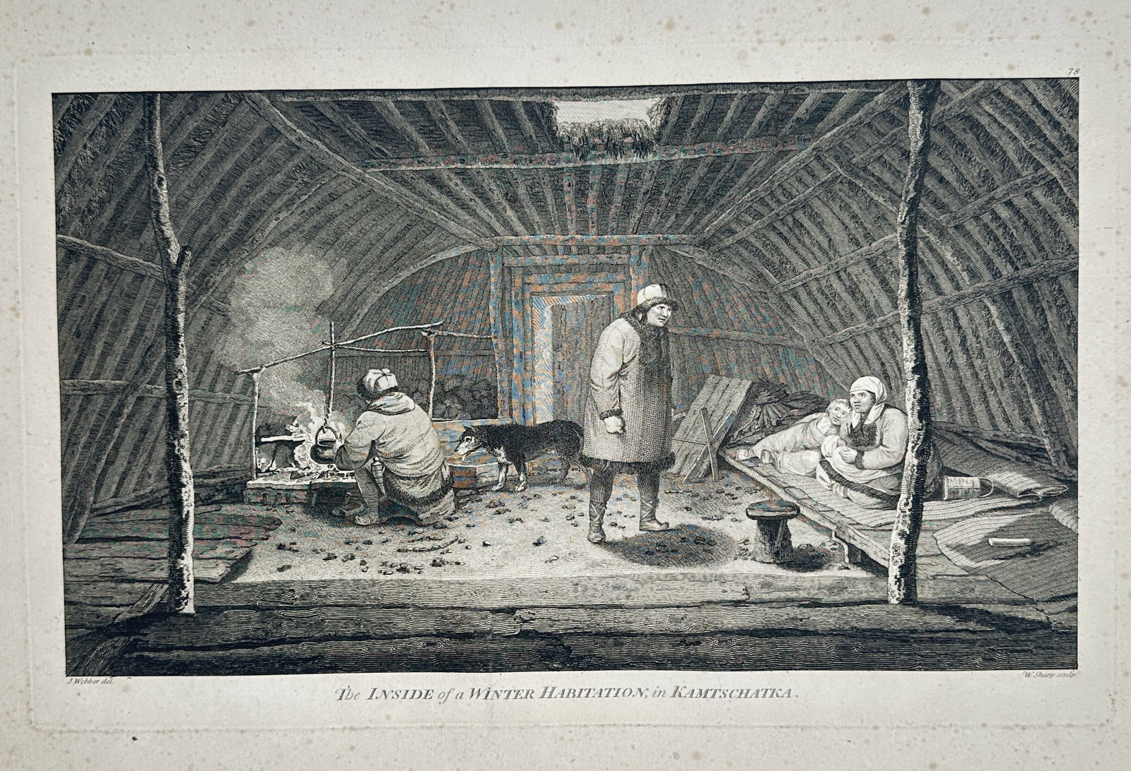 John Webber – View of the interior of a winter habitation in Kamtschatka – Large Folio Engraving (1 of 2)