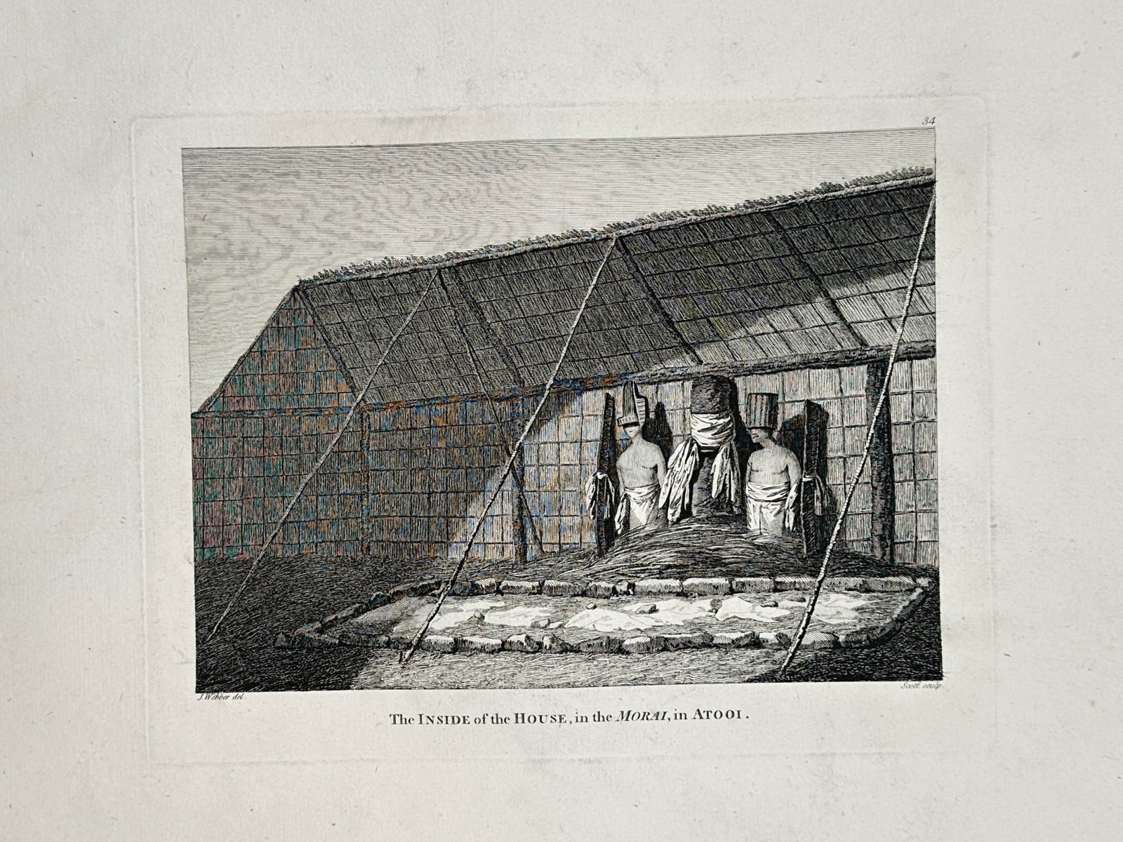 John Webber – View of the inside of the house in the Morai at Atooi – Large Folio Engraving (1 of 2)