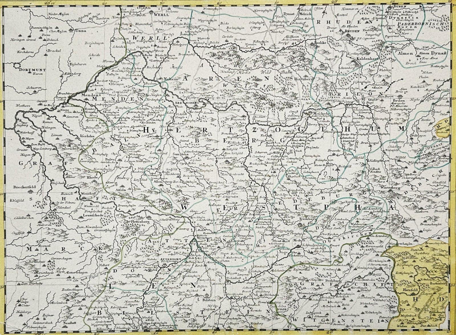 Johann Baptist Homann – Map of the Duchy of Westphalia – Hand-coloured engraving (c. 1720) (1 of 3)