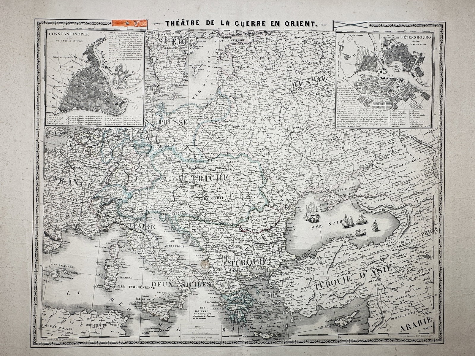 Alexandre Danlos – Map of European and Ottoman Empire – Theater of War in the East – Engraving (1 of 3)