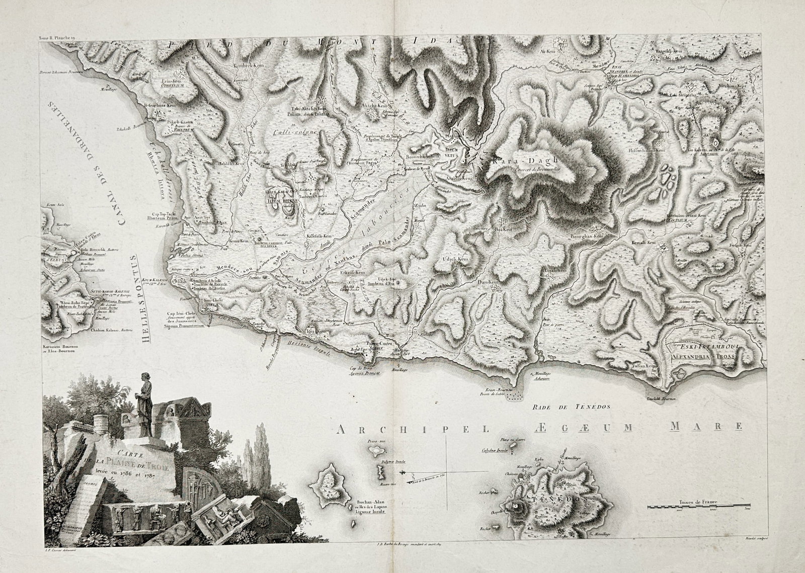 Louis-François Cassas (1756–1827) – Map of the Plain of Troy (Turkey) – Engraving (c. 1799) (1 of 3)