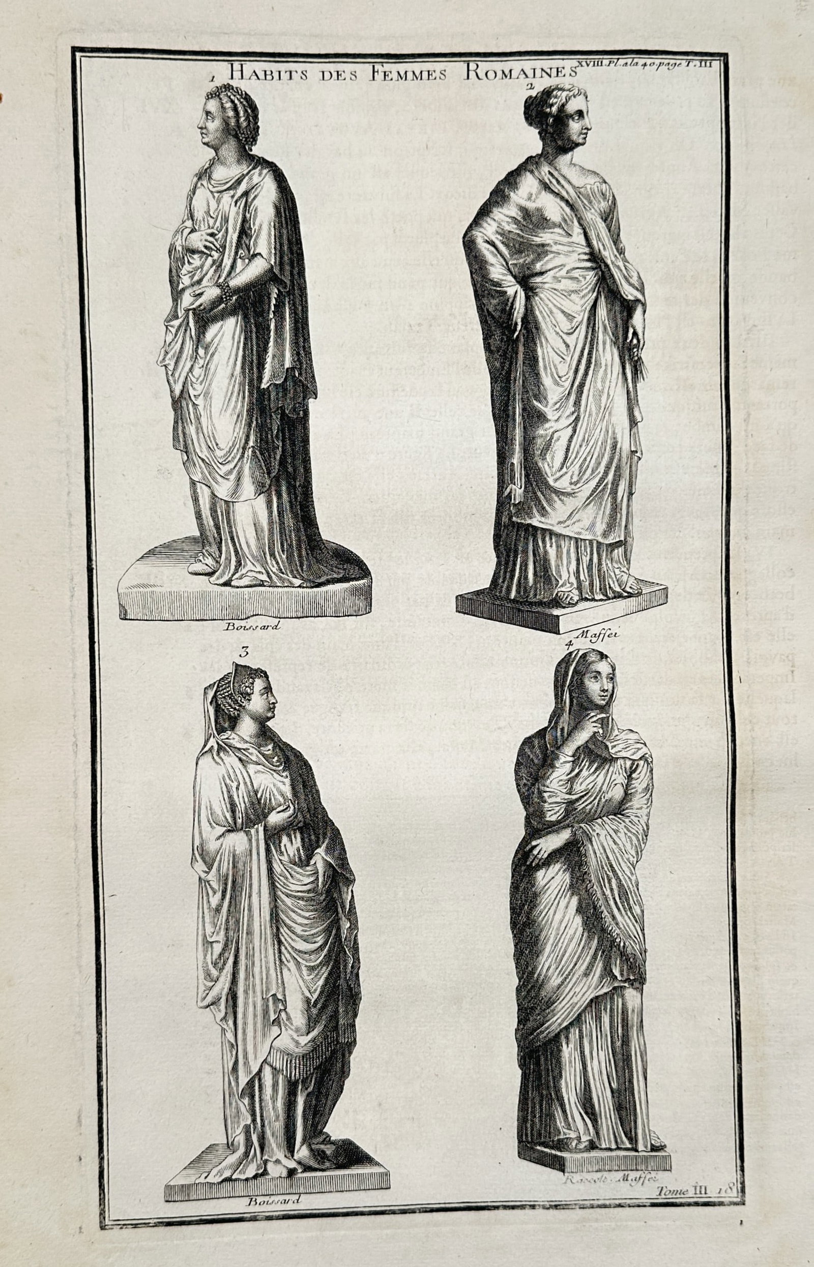 Bernard de Montfaucon (1655–1741) – Clothing of Roman Women – Engraving (1719–1724) (1 of 2)