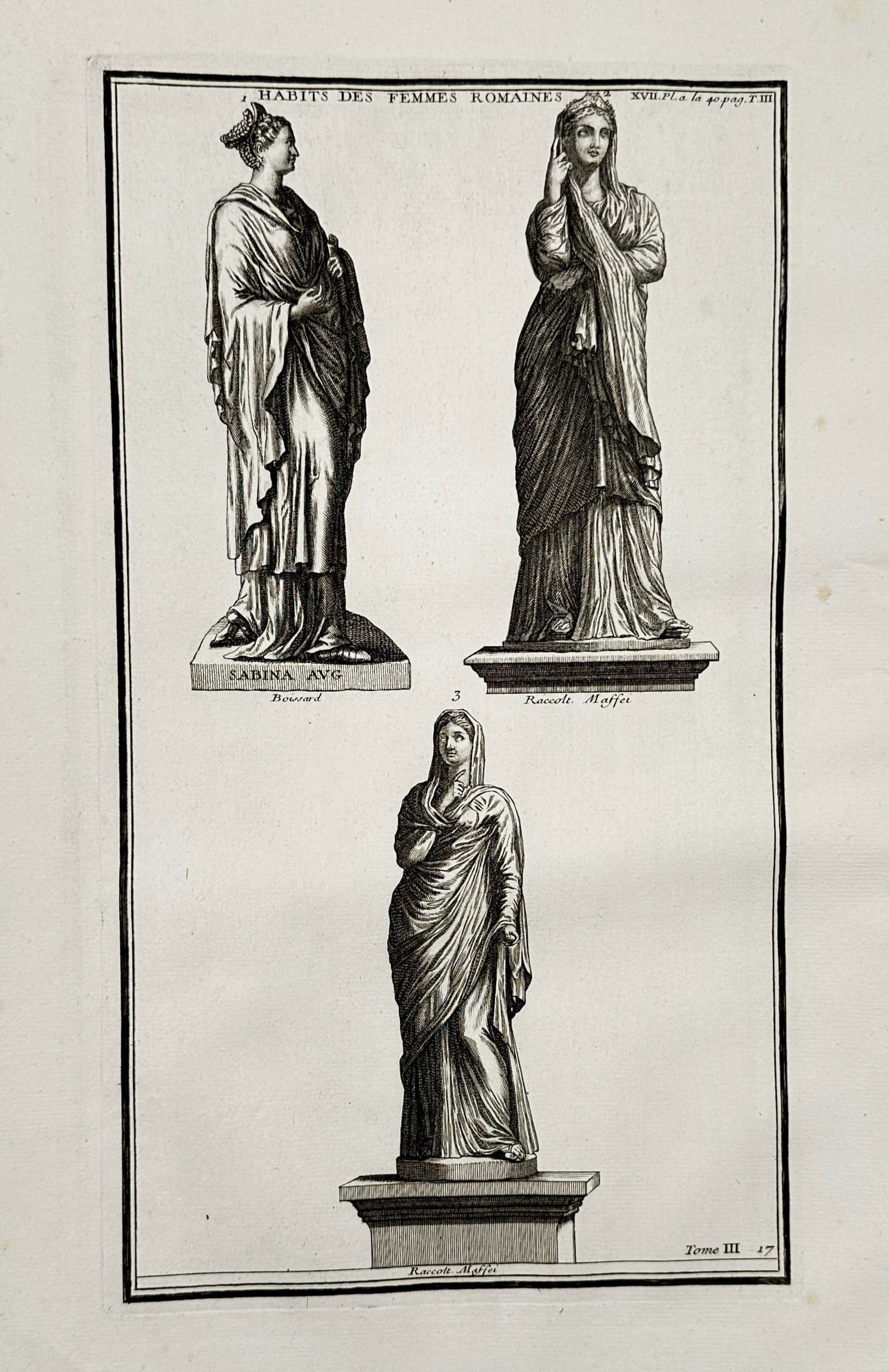 Bernard de Montfaucon (1655–1741) – Clothing of Roman Women – Engraving (1719–1724) (1 of 2)