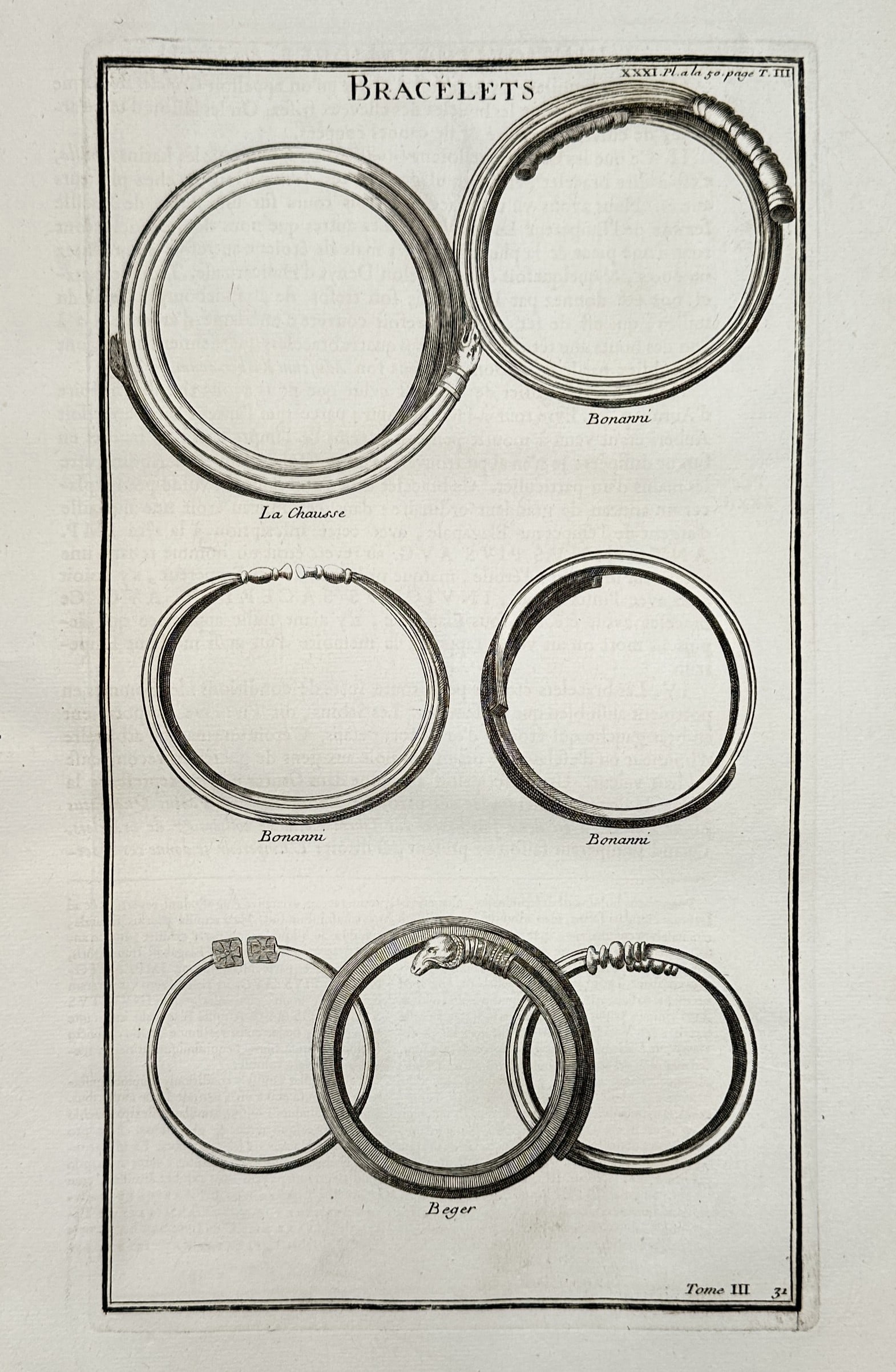 Bernard de Montfaucon (1655–1741) – Study of Ancient Bracelets – Engraving (1719–1724) (1 of 2)