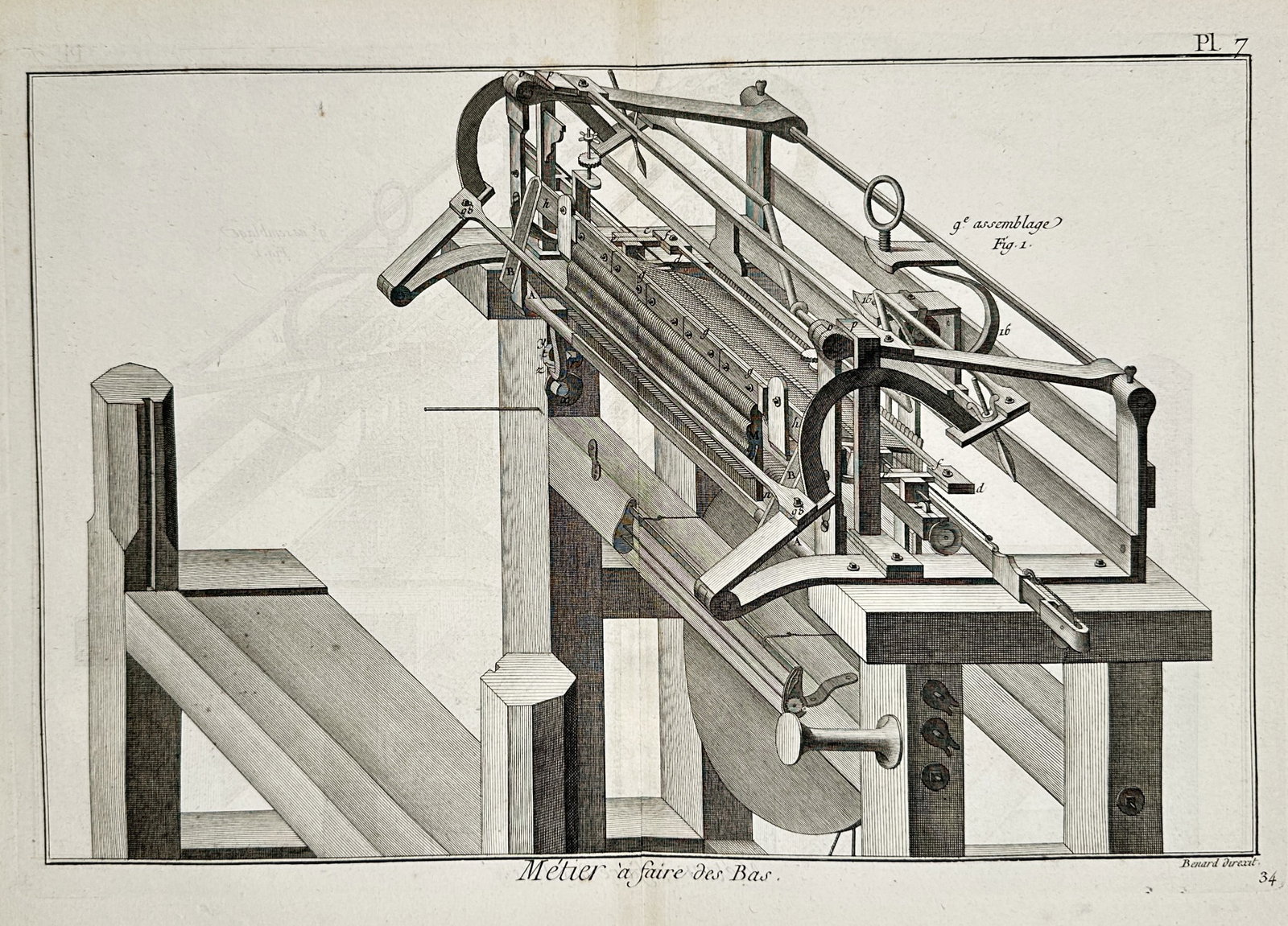 Robert Bénard (1734–1777) – View of a Stocking Frame Loom – Copperplate engraving (1 of 2)