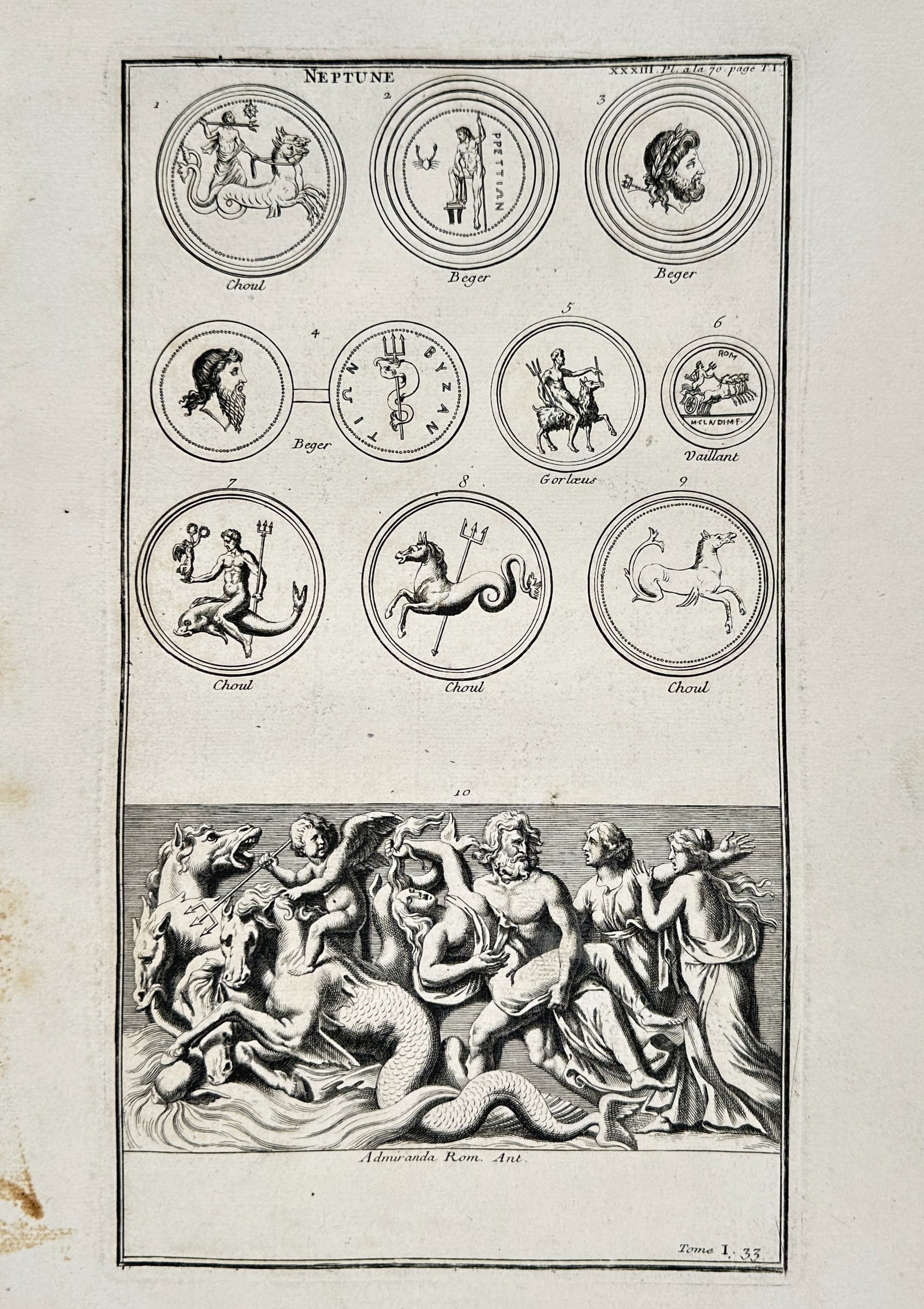Bernard de Montfaucon (1655–1741) – Classical Representations of Neptune – Engraving (1 of 2)