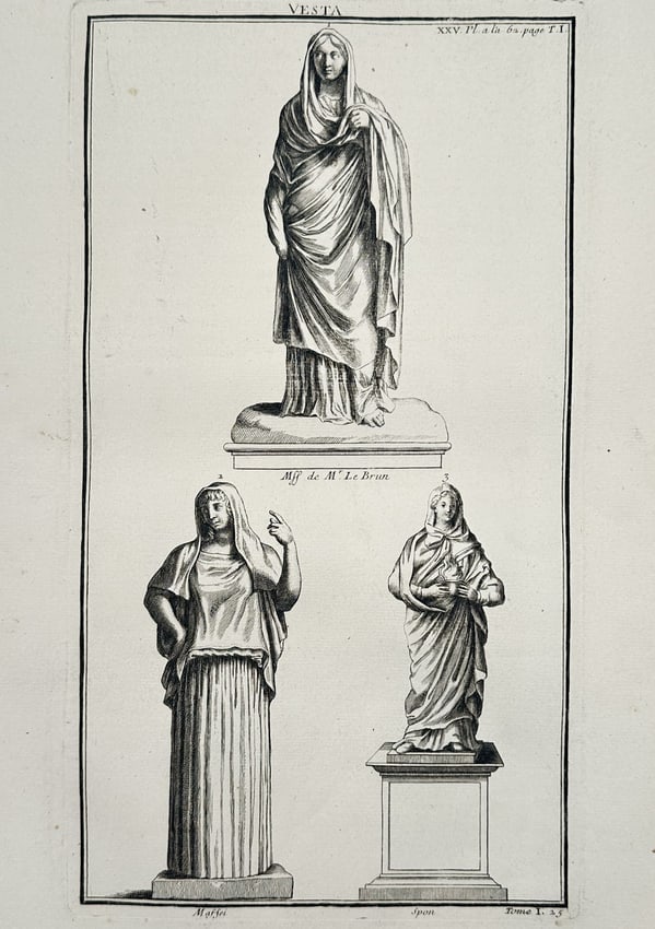 Bernard de Montfaucon – Classical Representations of Vesta – France – Engraving (1719) (1 of 2)