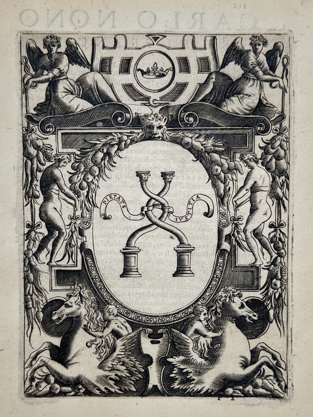 Girolamo Ruscelli (1500–1566) – Emblem of Carlo Nono – Engraving (1566) (1 of 2)