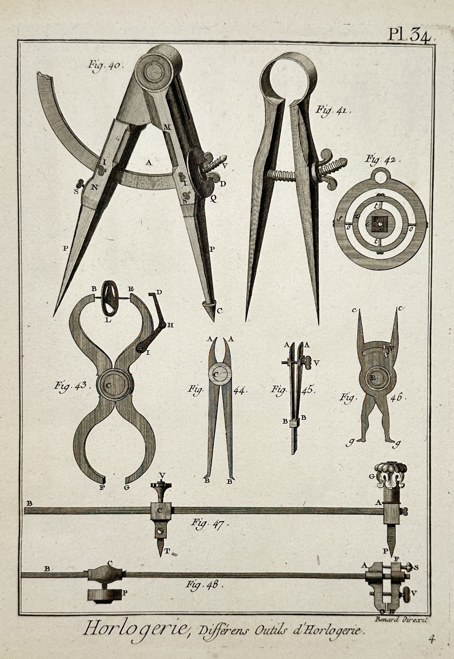 Denis Diderot (1713–1784) – Horlogerie, Differens Outils d’Horlogerie – Engraving (1765) (1 of 2)