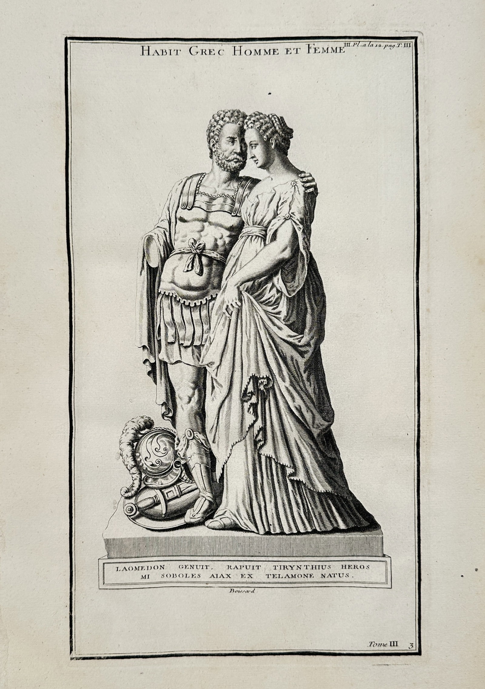 Bernard de Montfaucon (1655–1741) – Greek Male and Female Costume – Engraving (1719) (1 of 2)