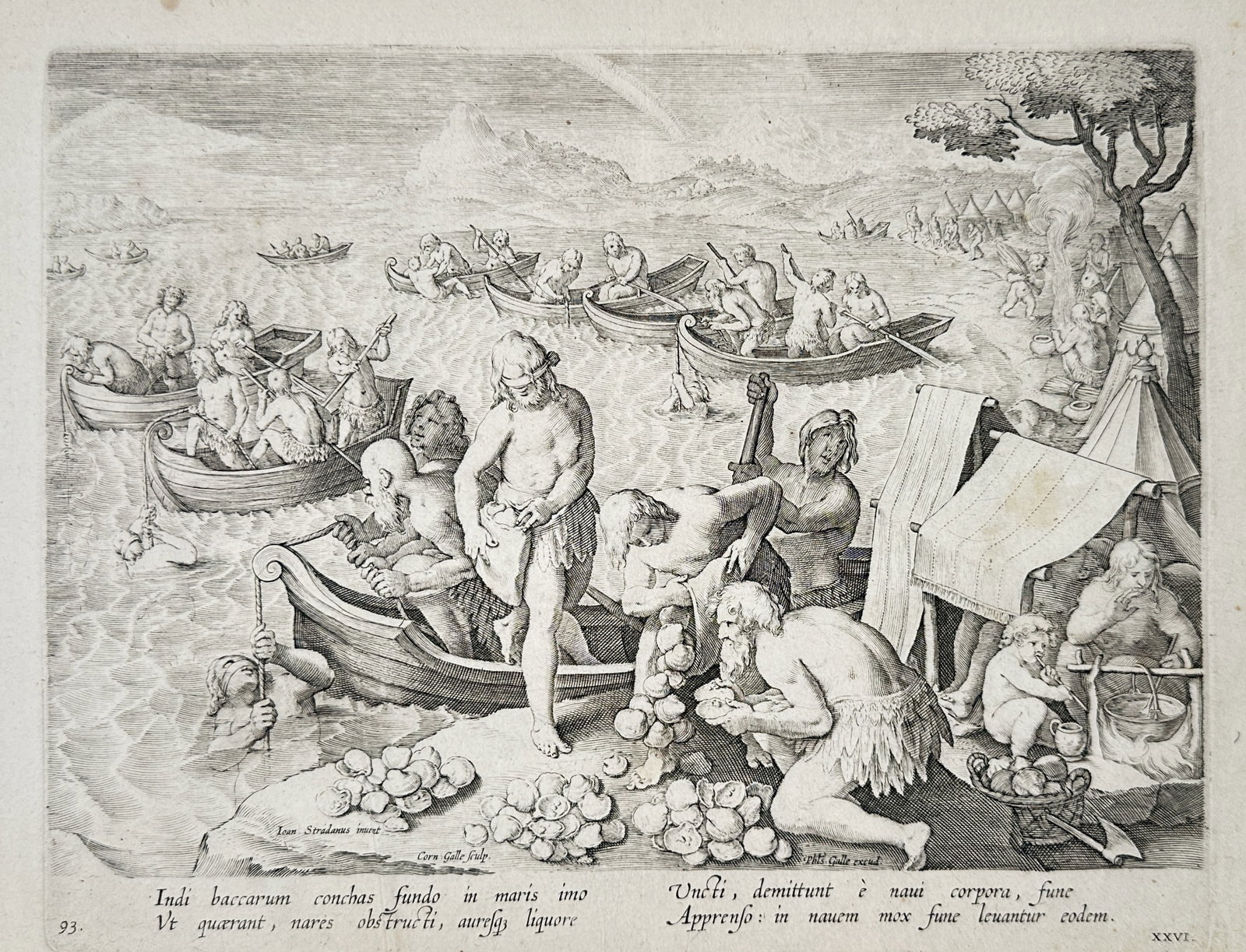 Johannes Stradanus (1523-1605) – View of Pearl Divers in the East Indies – Engraving (1578) (1 of 3)