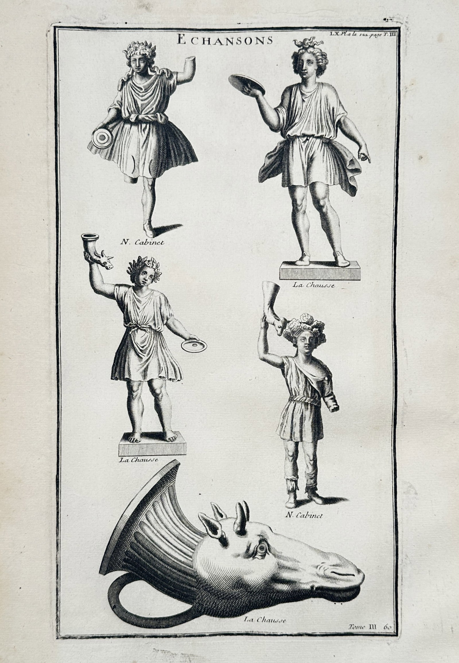 Bernard de Montfaucon – View of Classical Cup-Bearers (Echansons) and a Rhyton – Engraving (1 of 2)