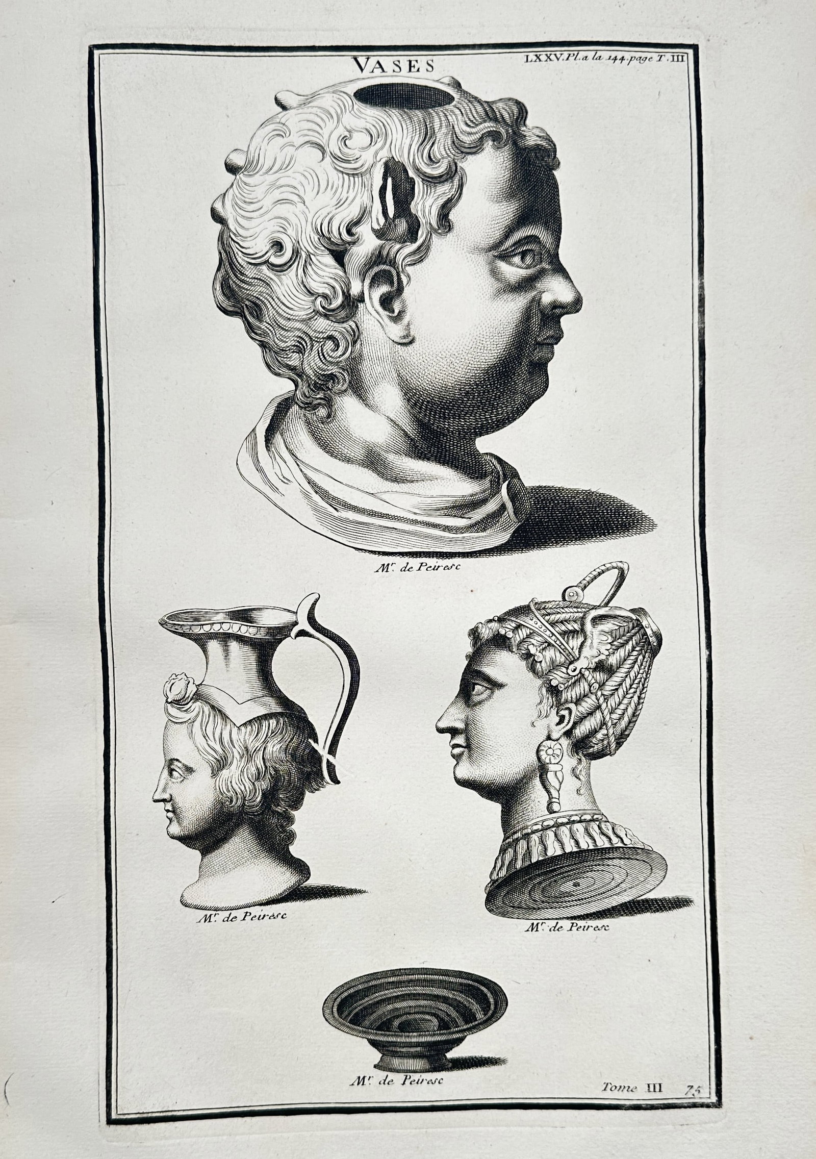 Bernard de Montfaucon – View of Classical Anthropomorphic Vases – Engraving (1719) (1 of 2)